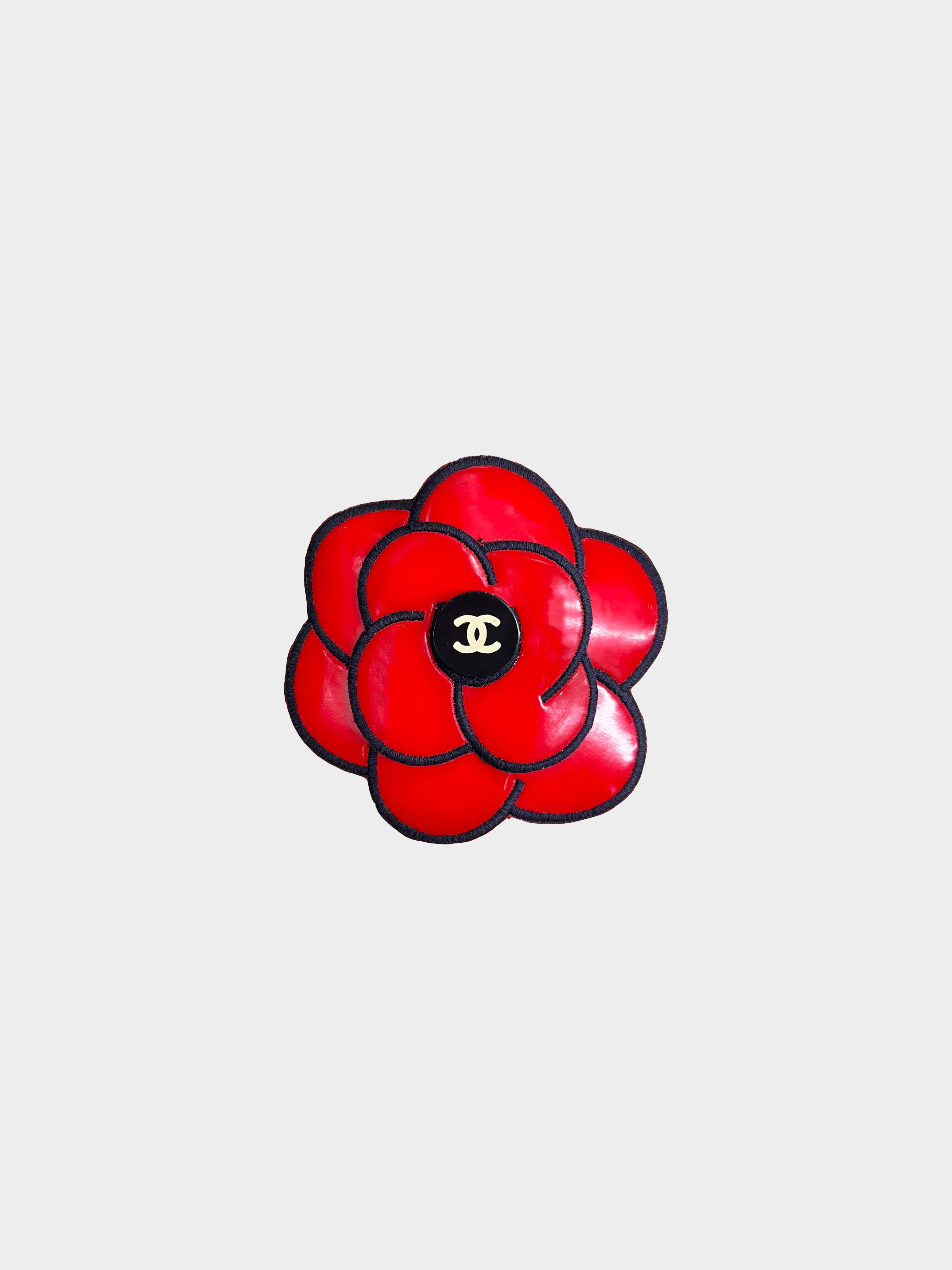 Chanel 1990s Red Vinyl Camellia Brooch · INTO