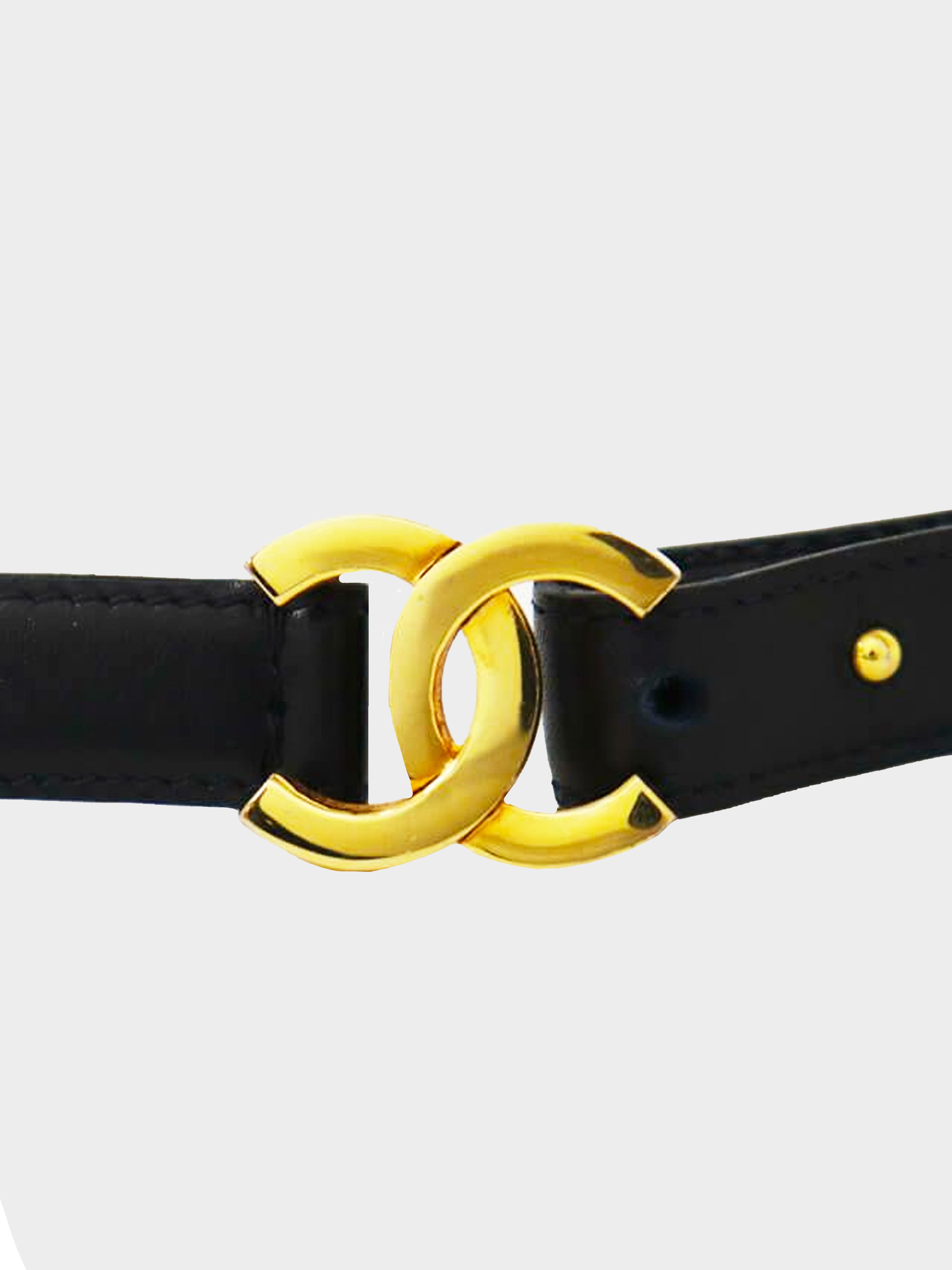 CHANEL Black Leather & Gold Metal Belt Wide Oversized Multi CC Logo 1992 -  Chelsea Vintage Couture