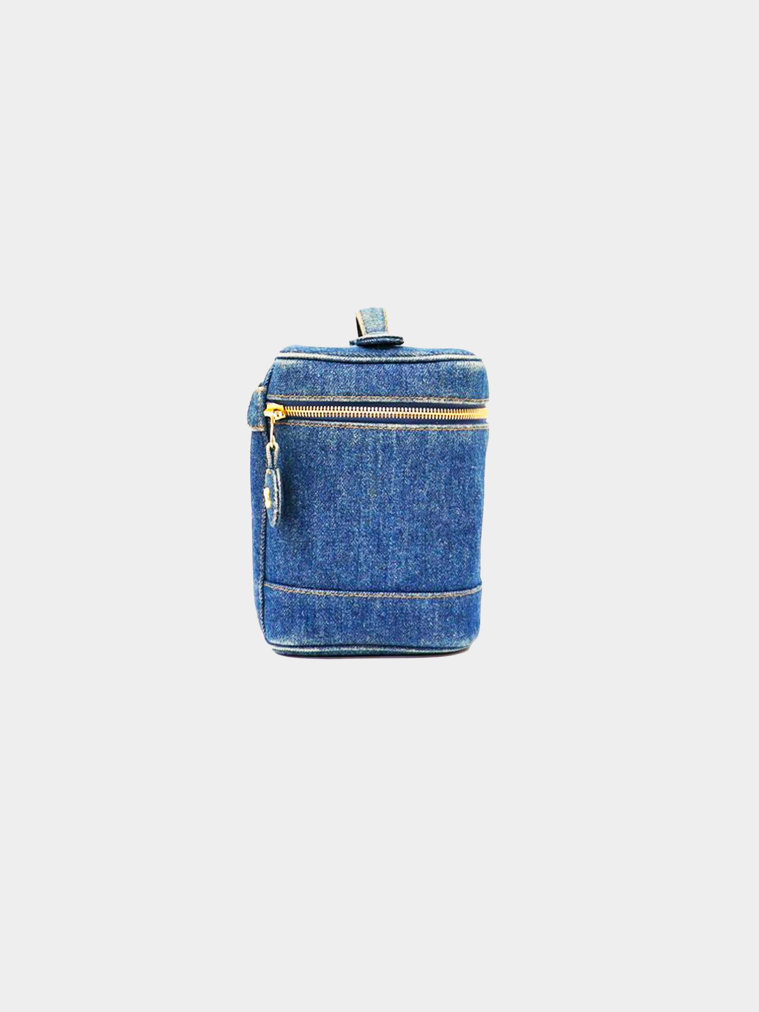 Chanel Vintage Blue Denim Logo Cosmetics Bag