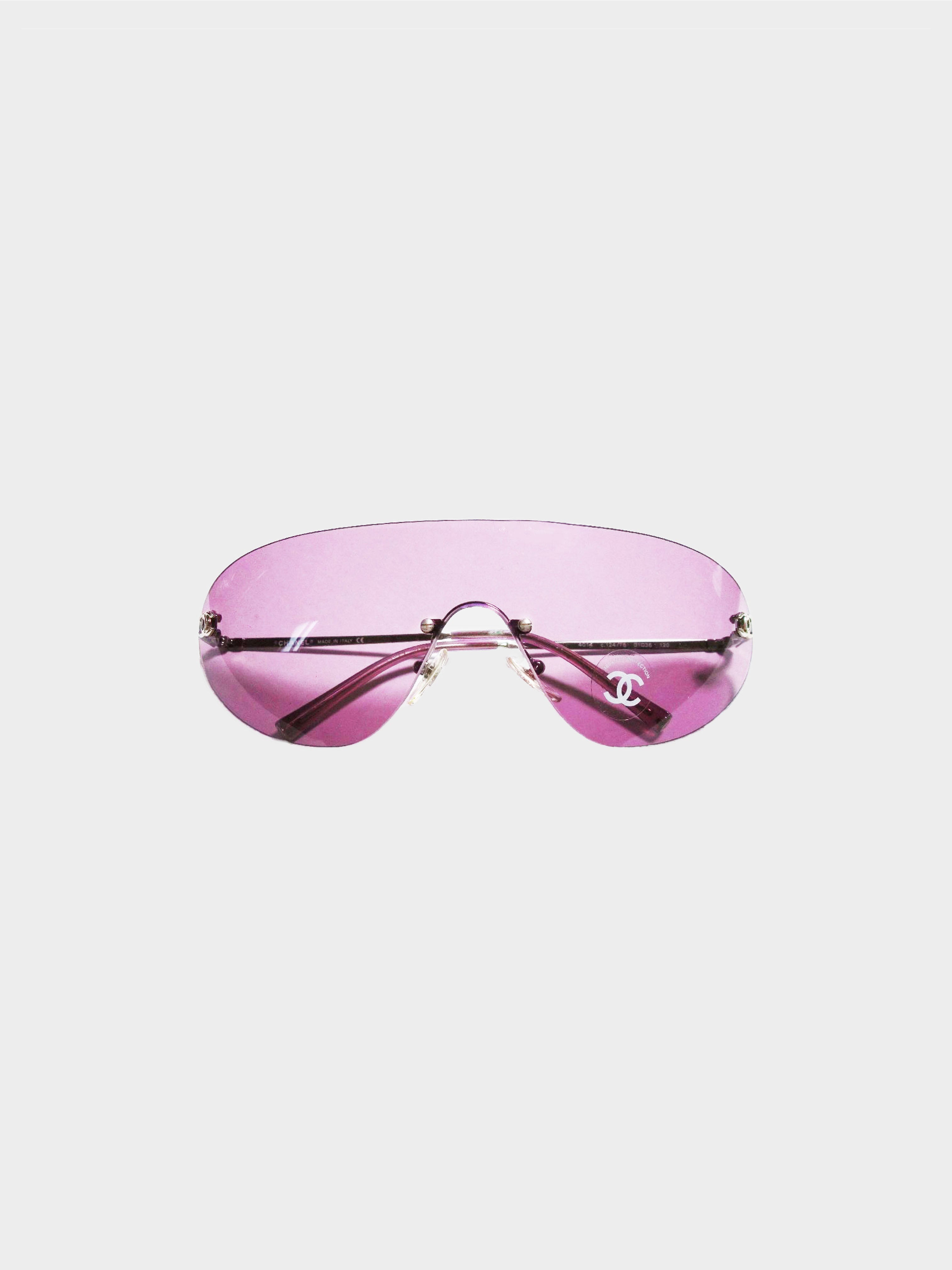 Chanel 2000s Pink Monolens Rimless Sunglasses · INTO