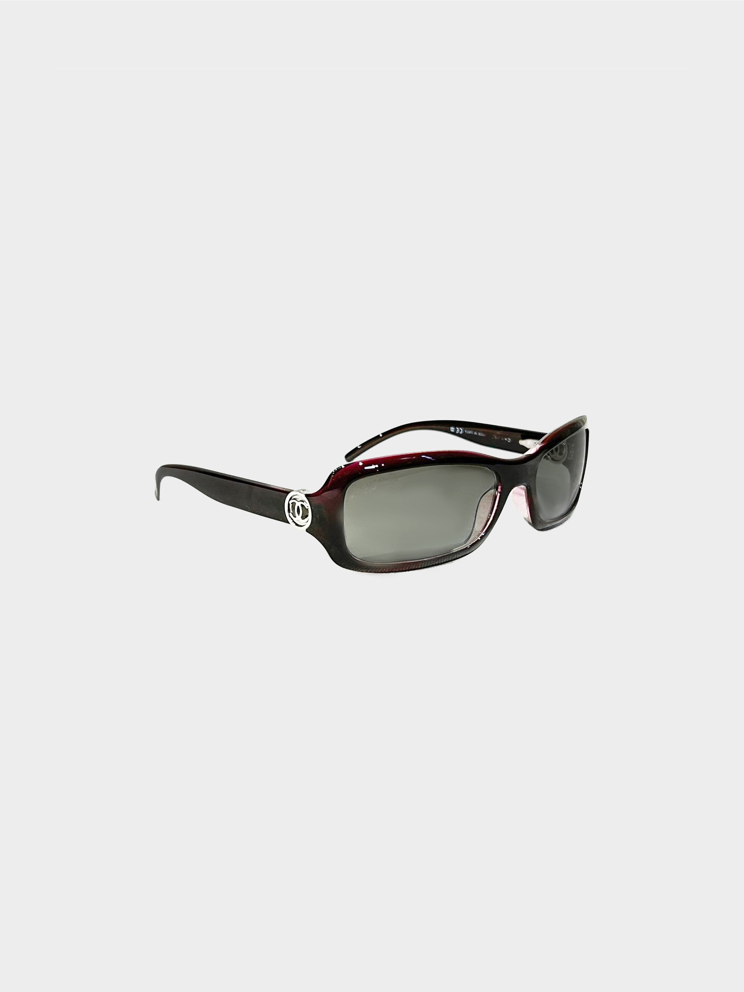 Chanel 2000s Burgundy CC Narrow Sunglasses