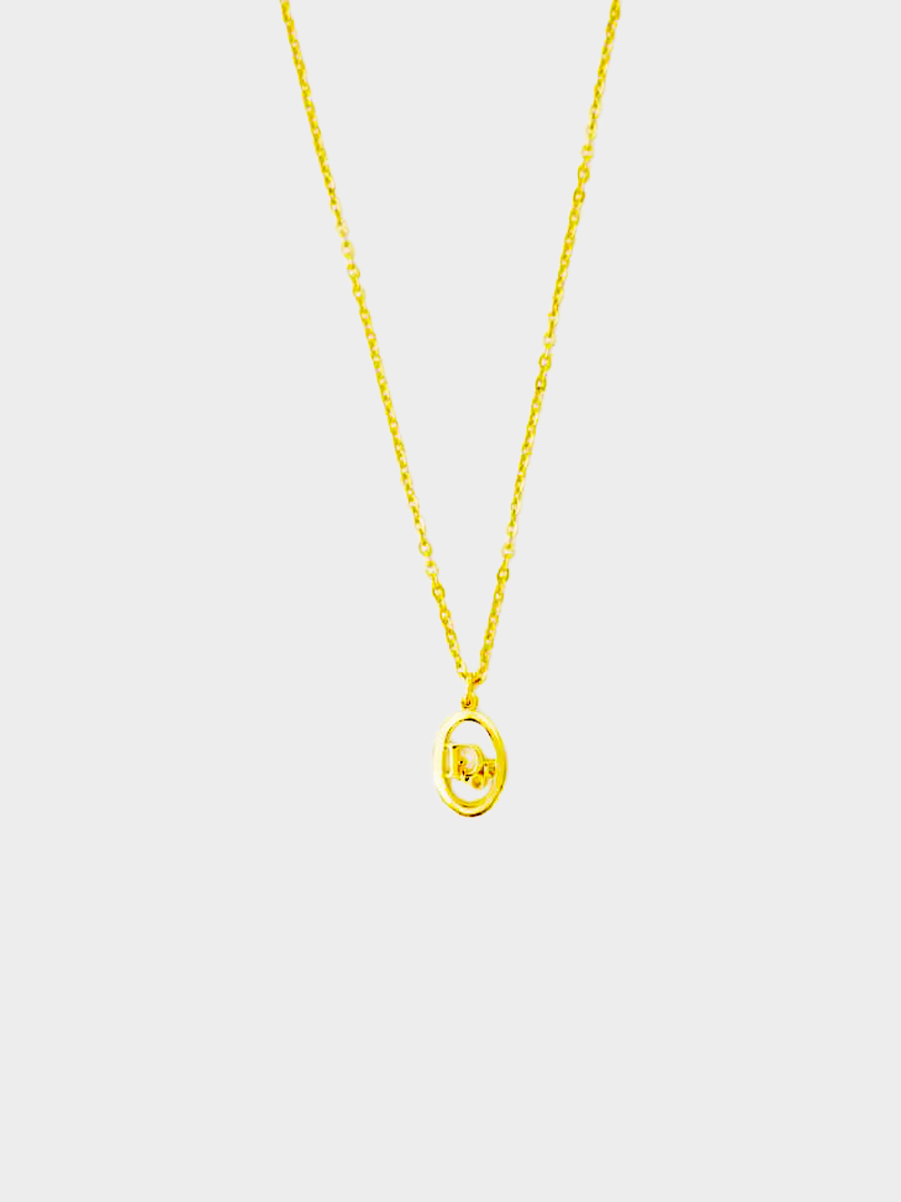 Christian Dior 1980s Gold Logo Oval Necklace