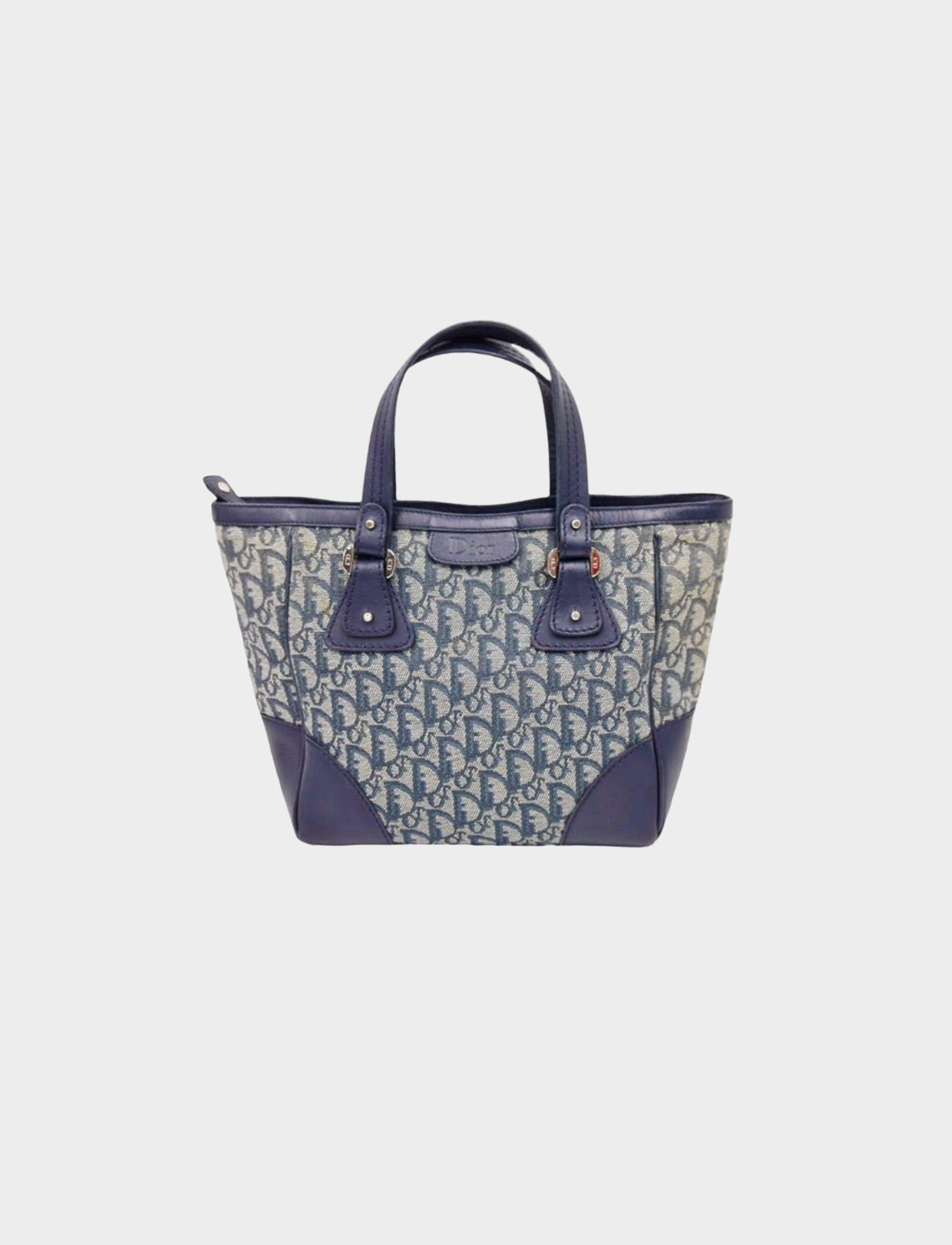 Christian Dior Navy Blue Canvas Leather Boston Bag — Sozo Amour