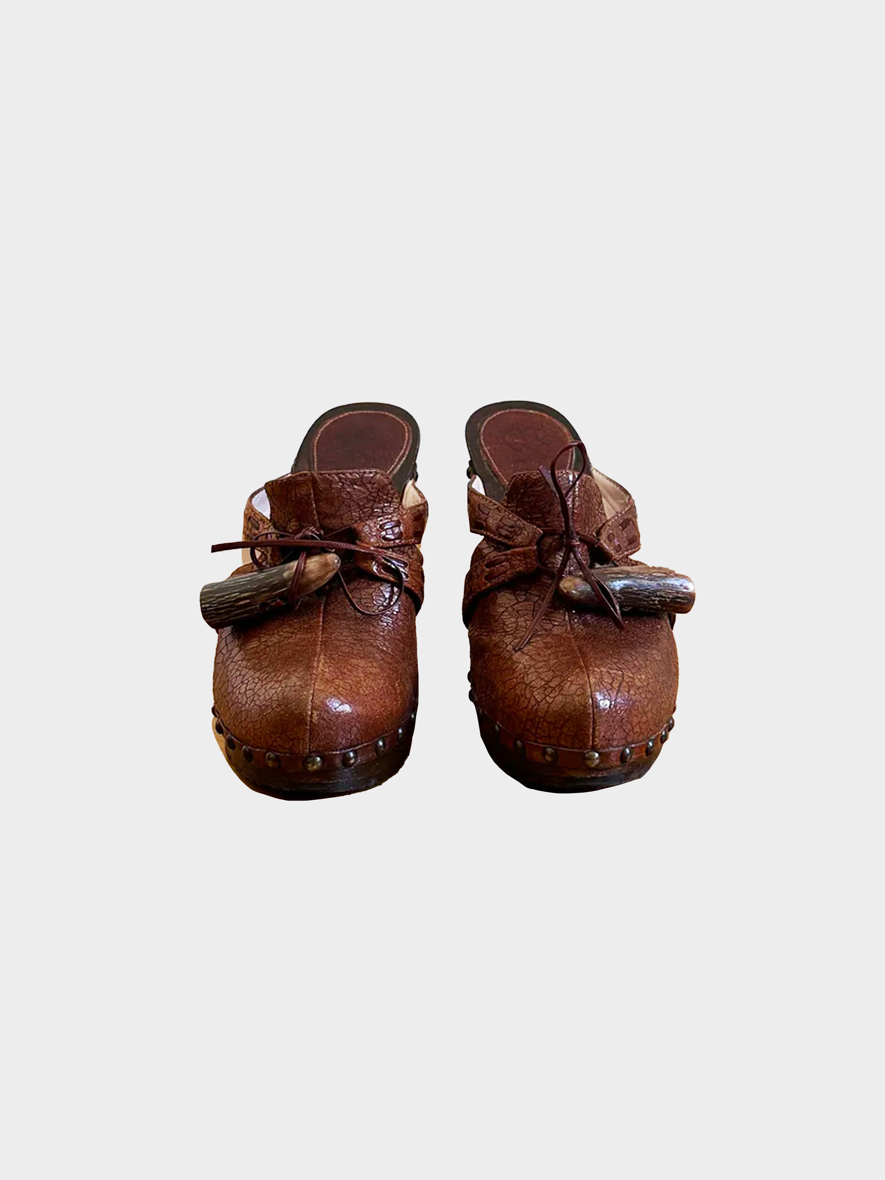 Christian Dior 2000s Pebbled Leather Horn Clogs