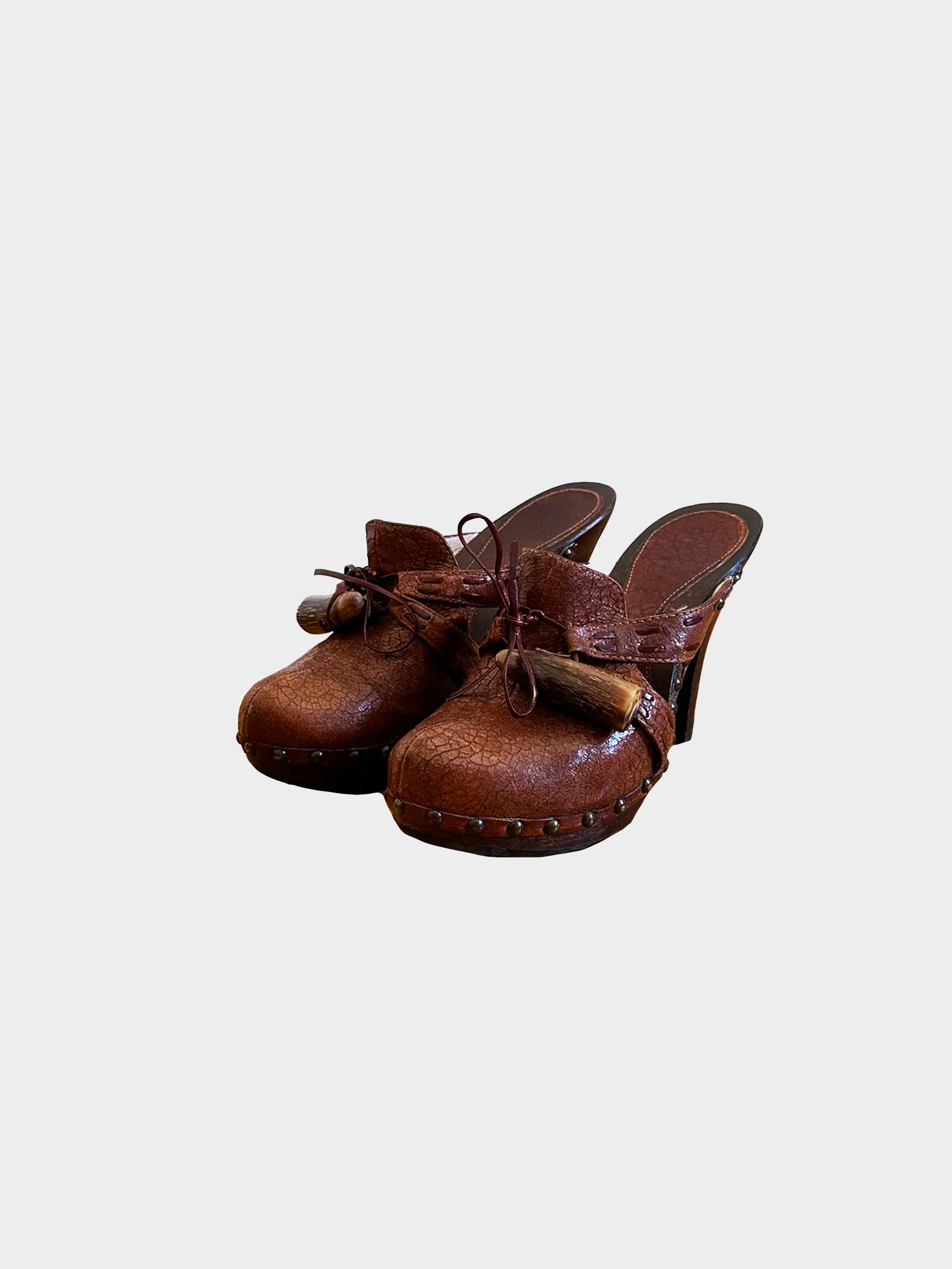 Christian Dior 2000s Pebbled Leather Horn Clogs