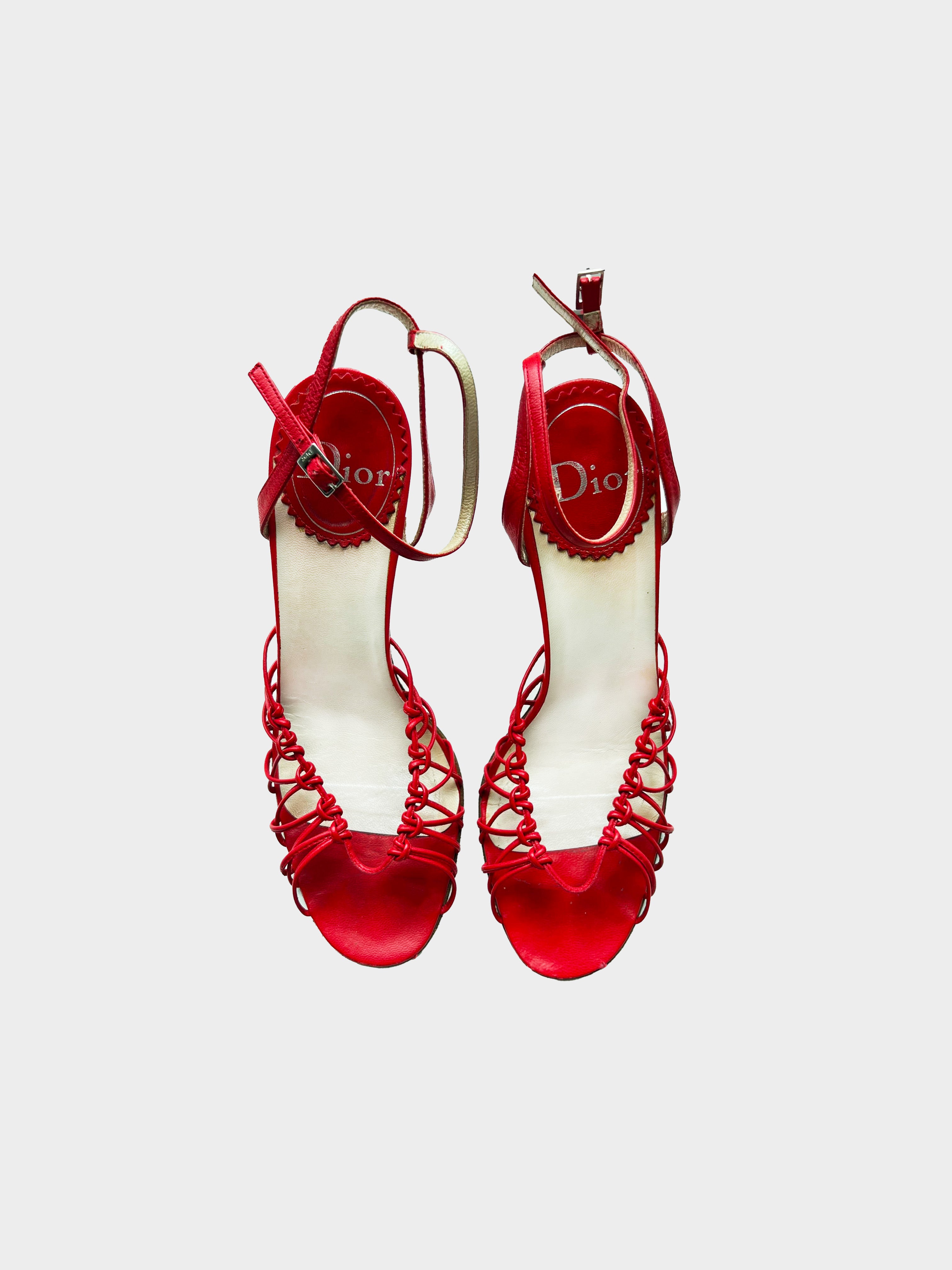 Christian Dior 1990s Red Strappy Caged Heels