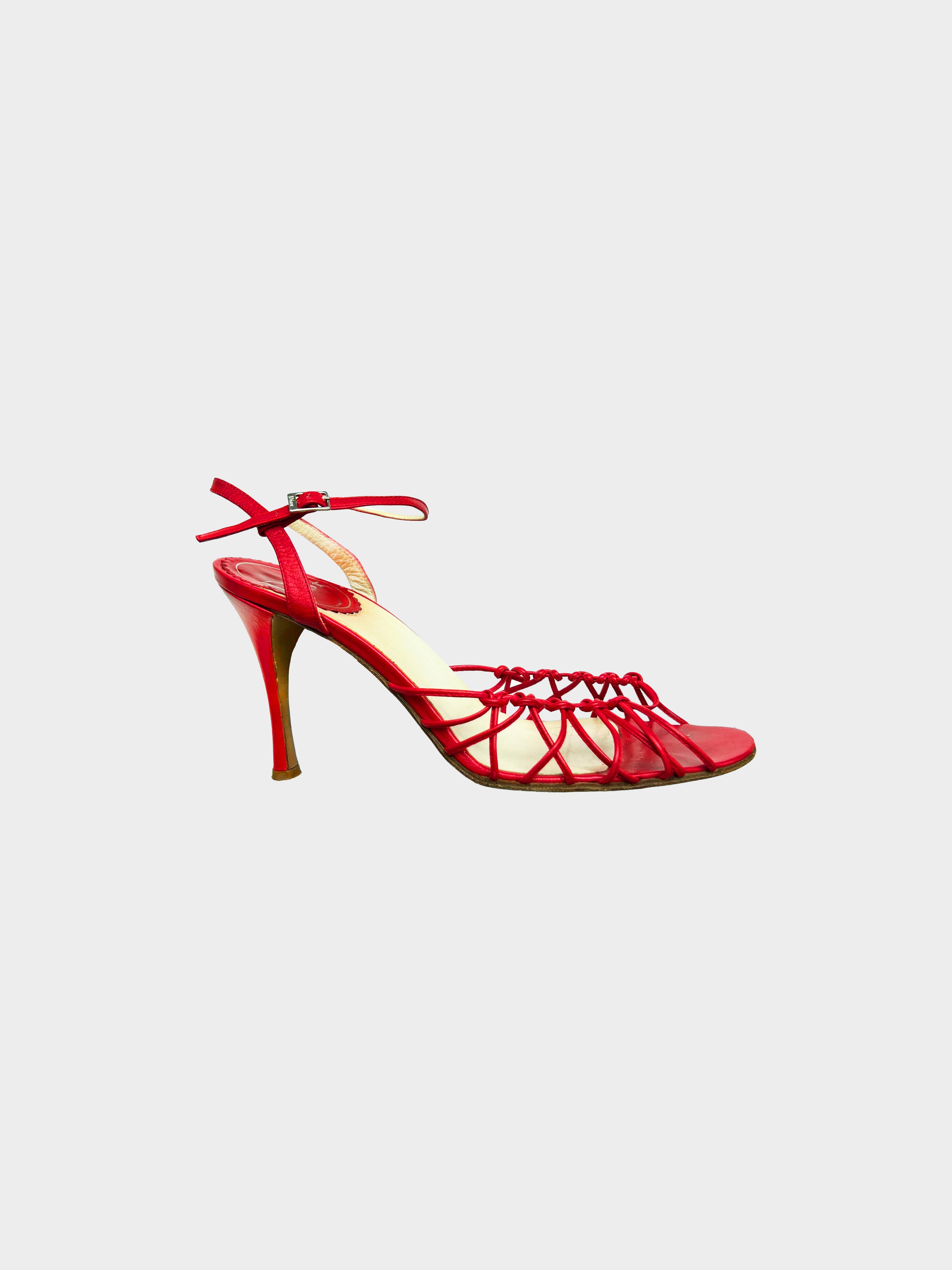 Christian Dior 1990s Red Strappy Caged Heels