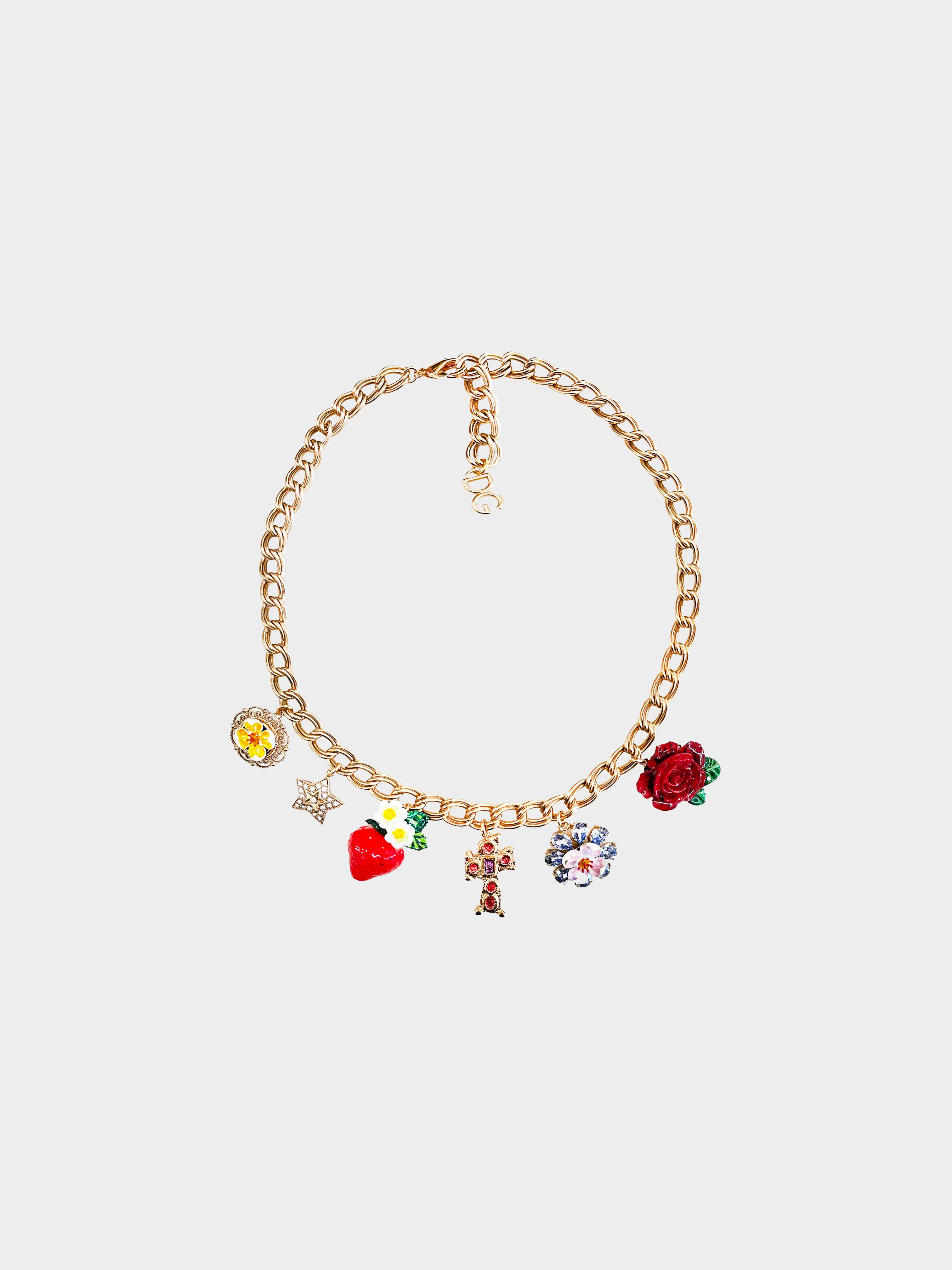 Dolce and Gabbana 2018 Cross Rose Strawberry Choker Necklace