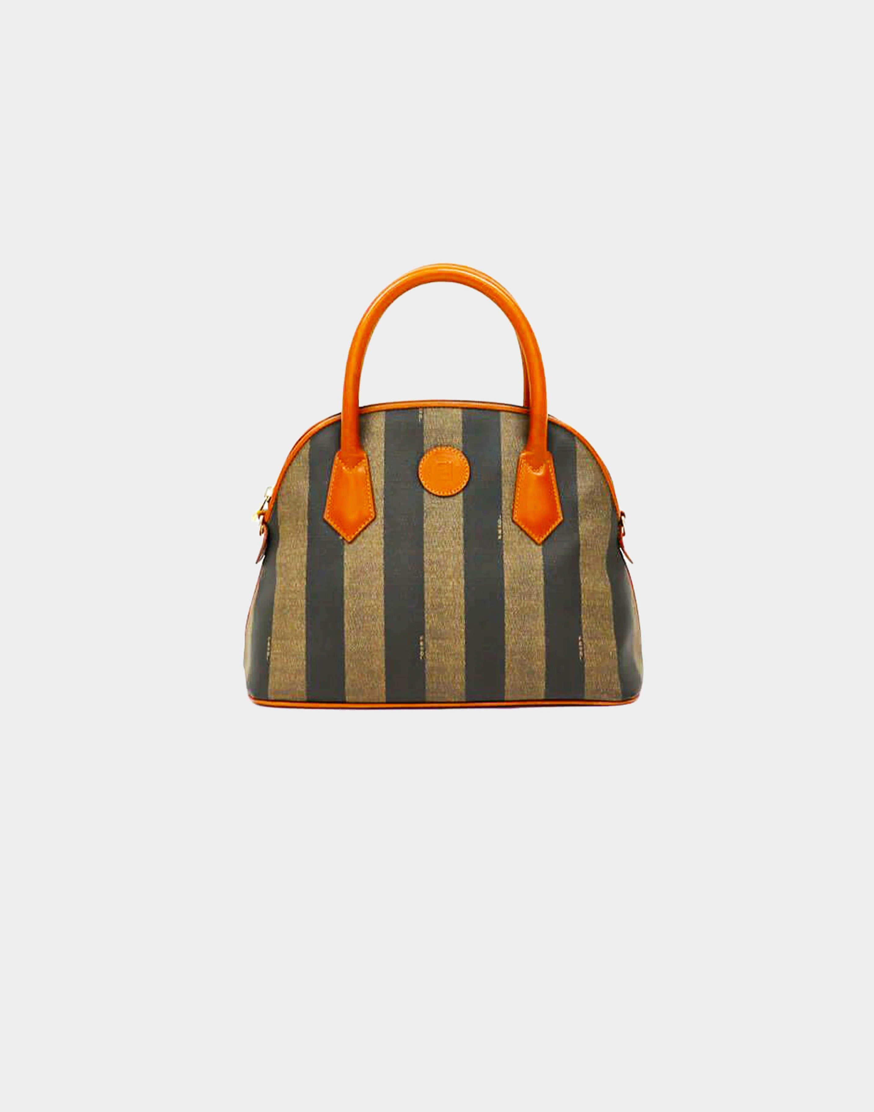 Fendi Boston Bag Mini Boston Leather Handle Pecan Stripe Brown Bag