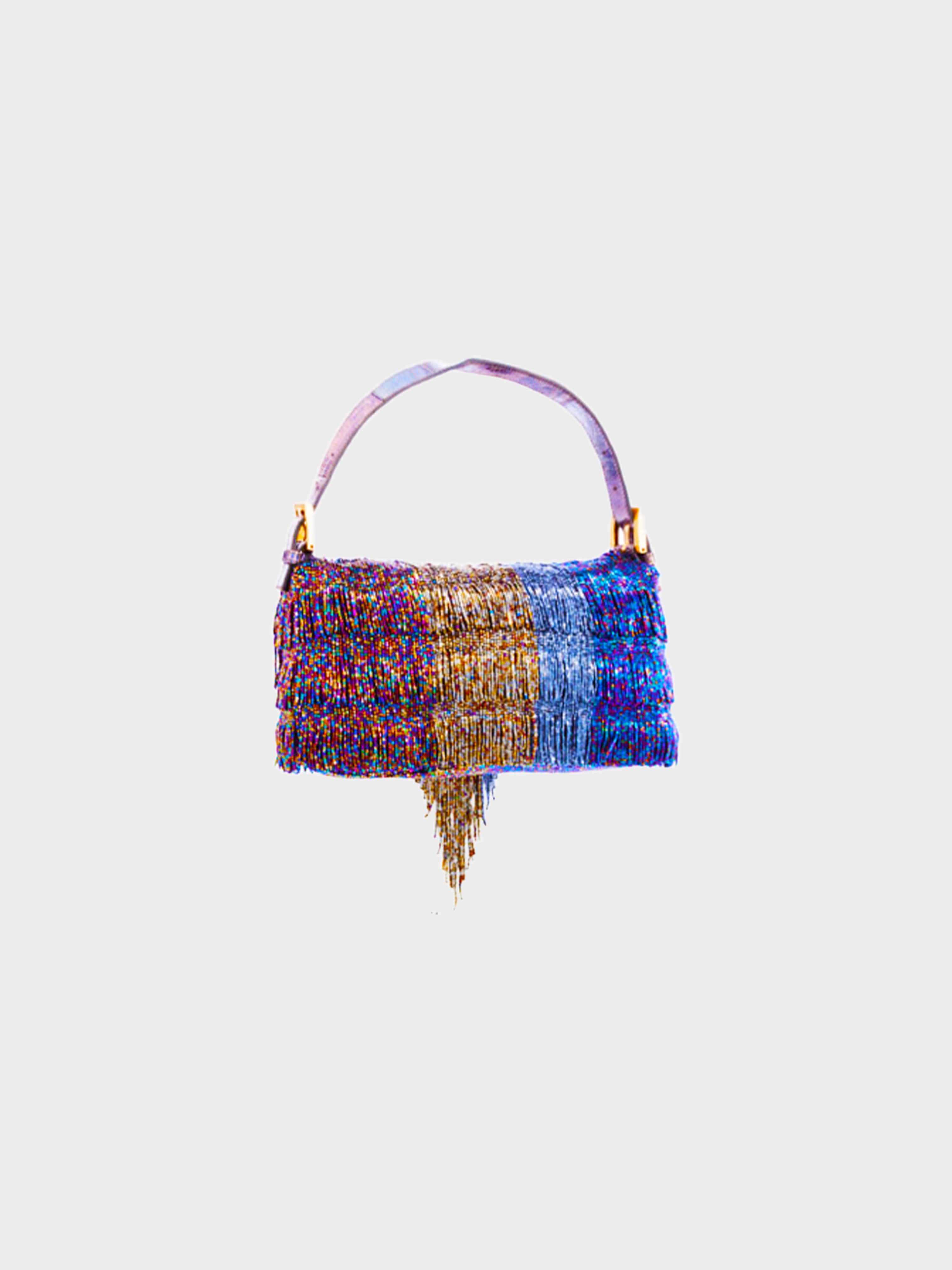 Fendi 2000s Purple & Blue Iridescent Rare Beaded Baguette Bag