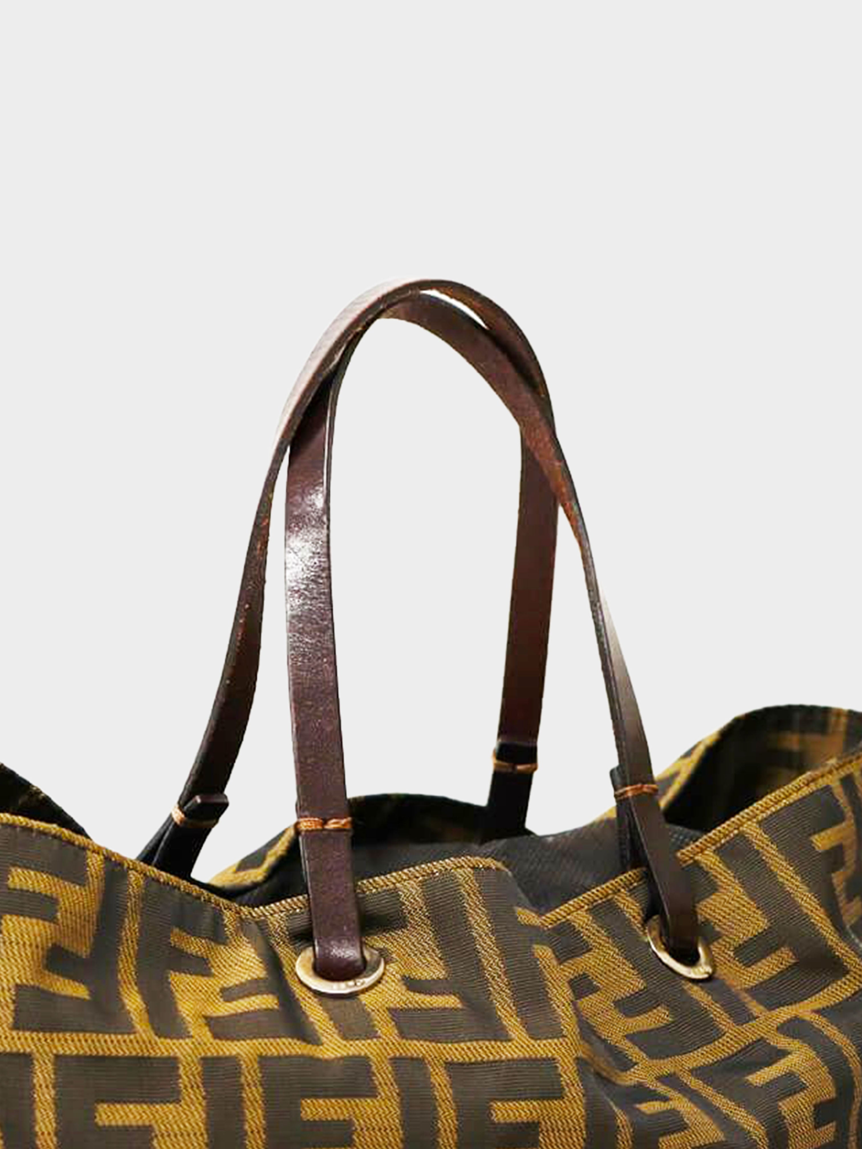 Vintage Fendi Zucca FF Monogram Beige Canvas Leather 90's Micro Top Handle Tote