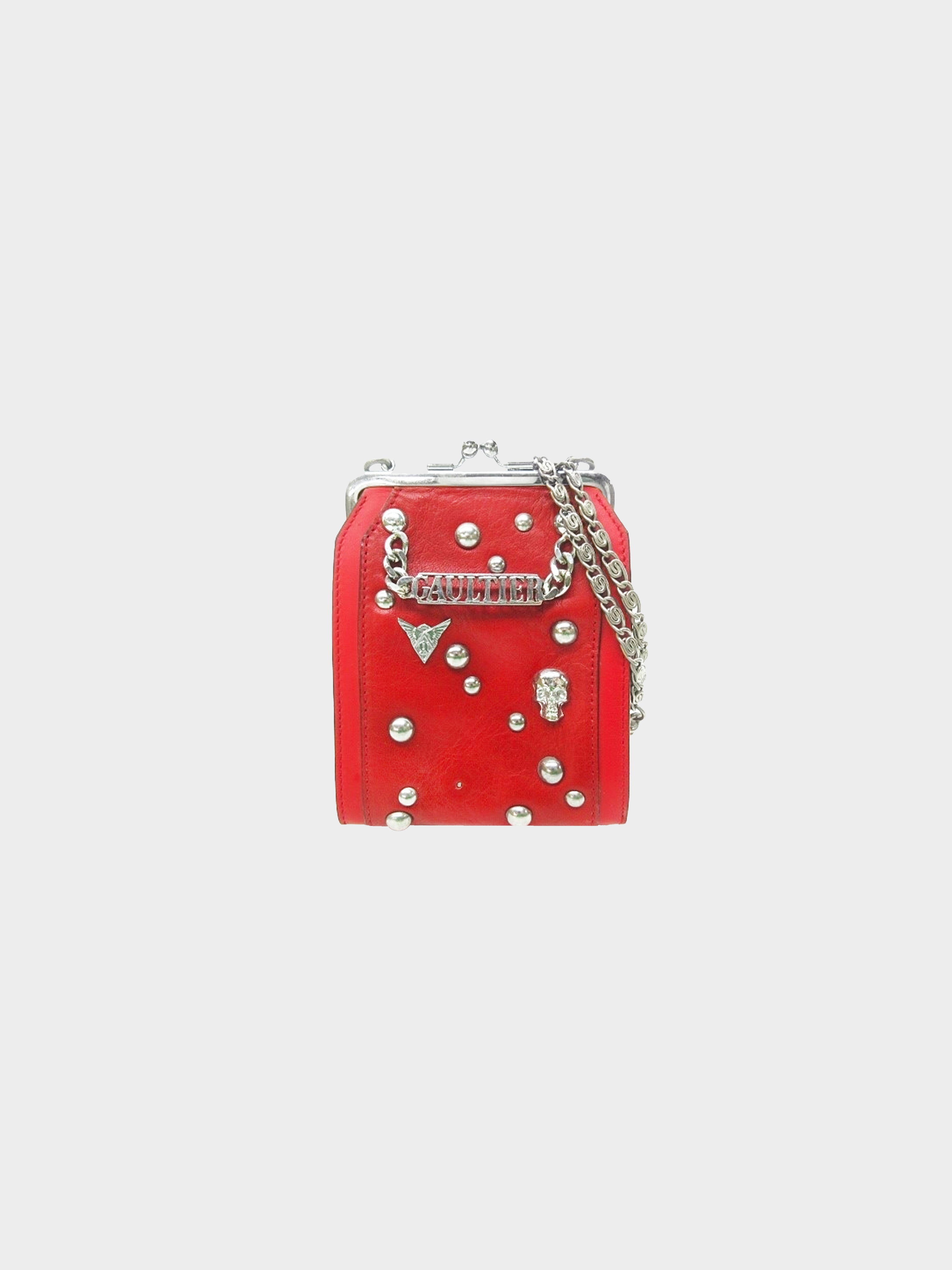 Jean Paul Gaultier 1990s Red Studded Skull Bag