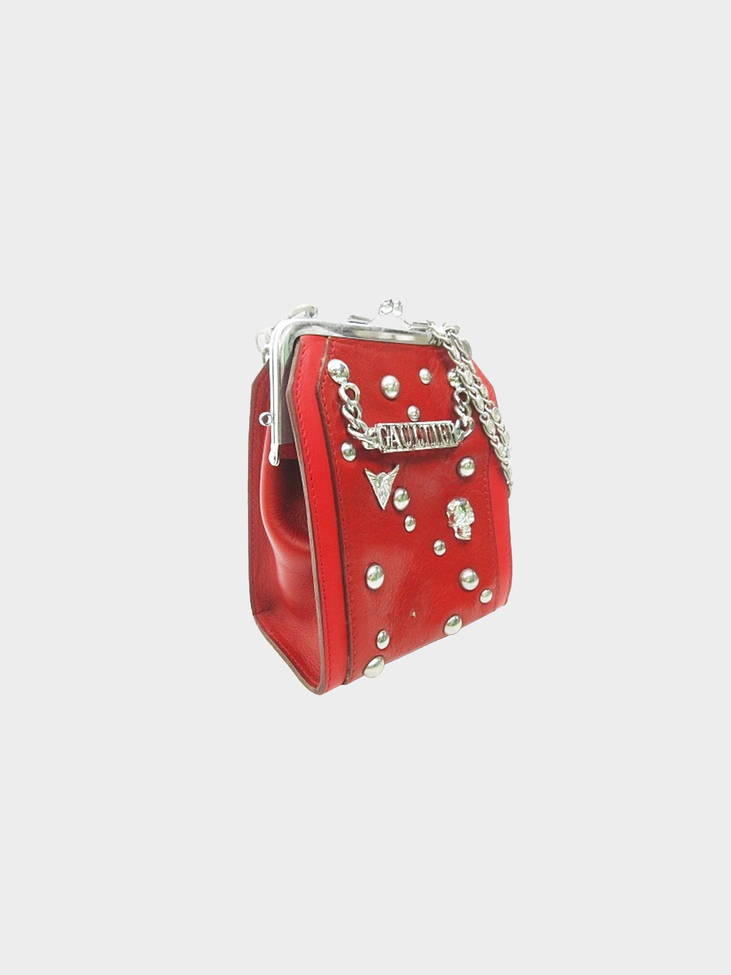 Jean Paul Gaultier 1990s Red Studded Skull Bag