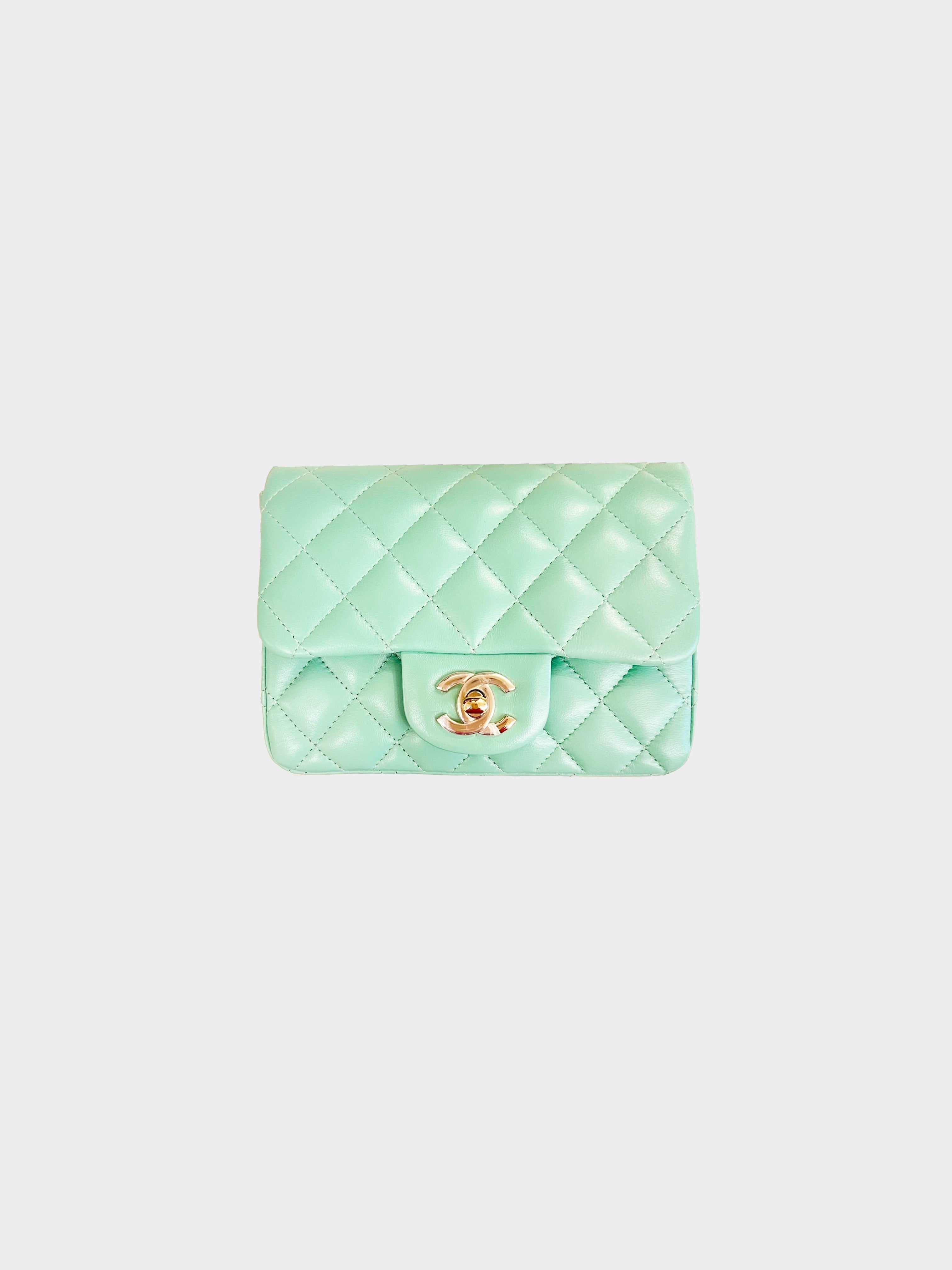 Chanel Pink and Green Quilted Lambskin Rectangular Mini Flap Bag With Top  Handle For Sale at 1stDibs