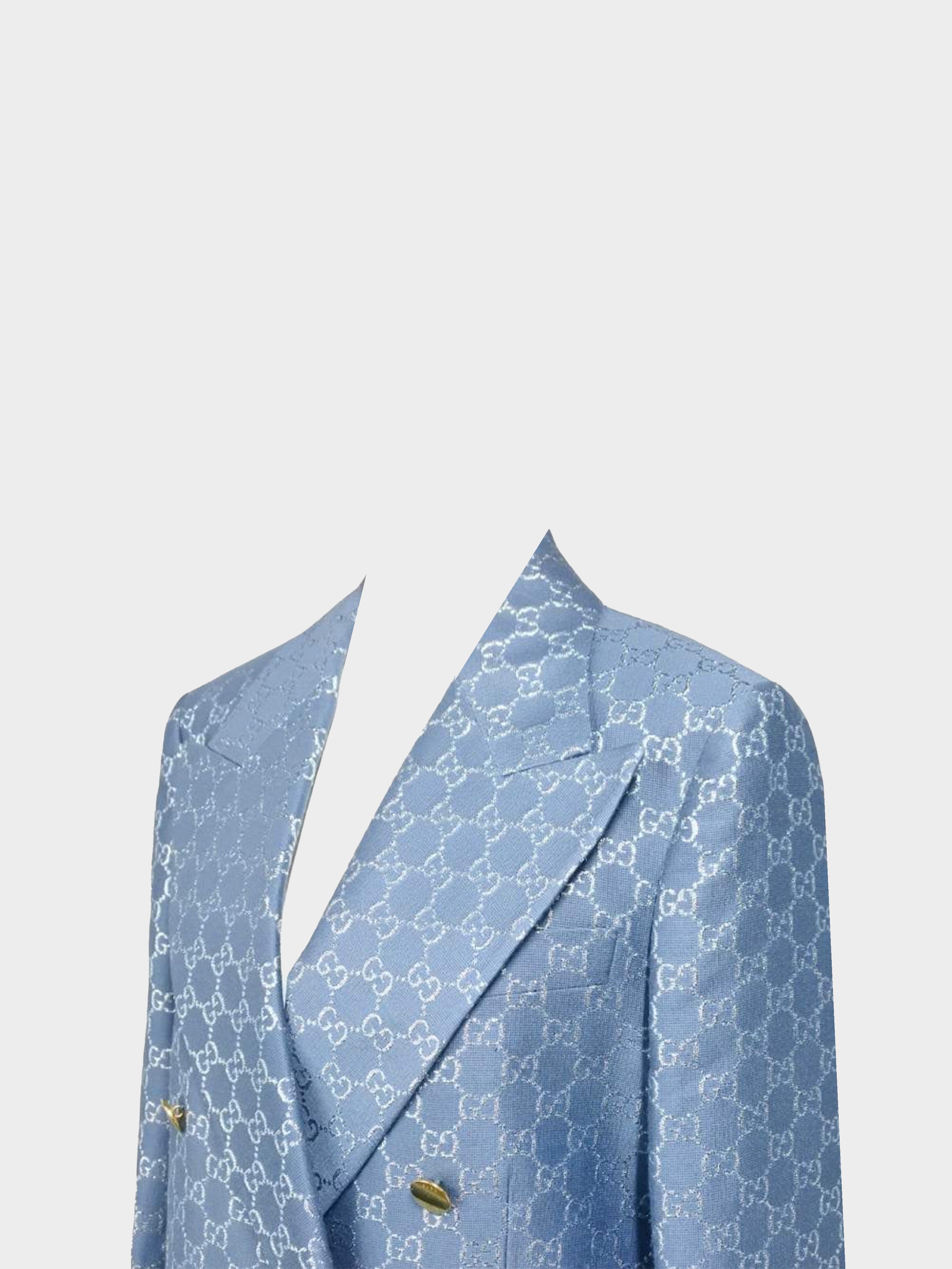Gucci SS 2020 Blue Metallic Monogram Blazer · INTO