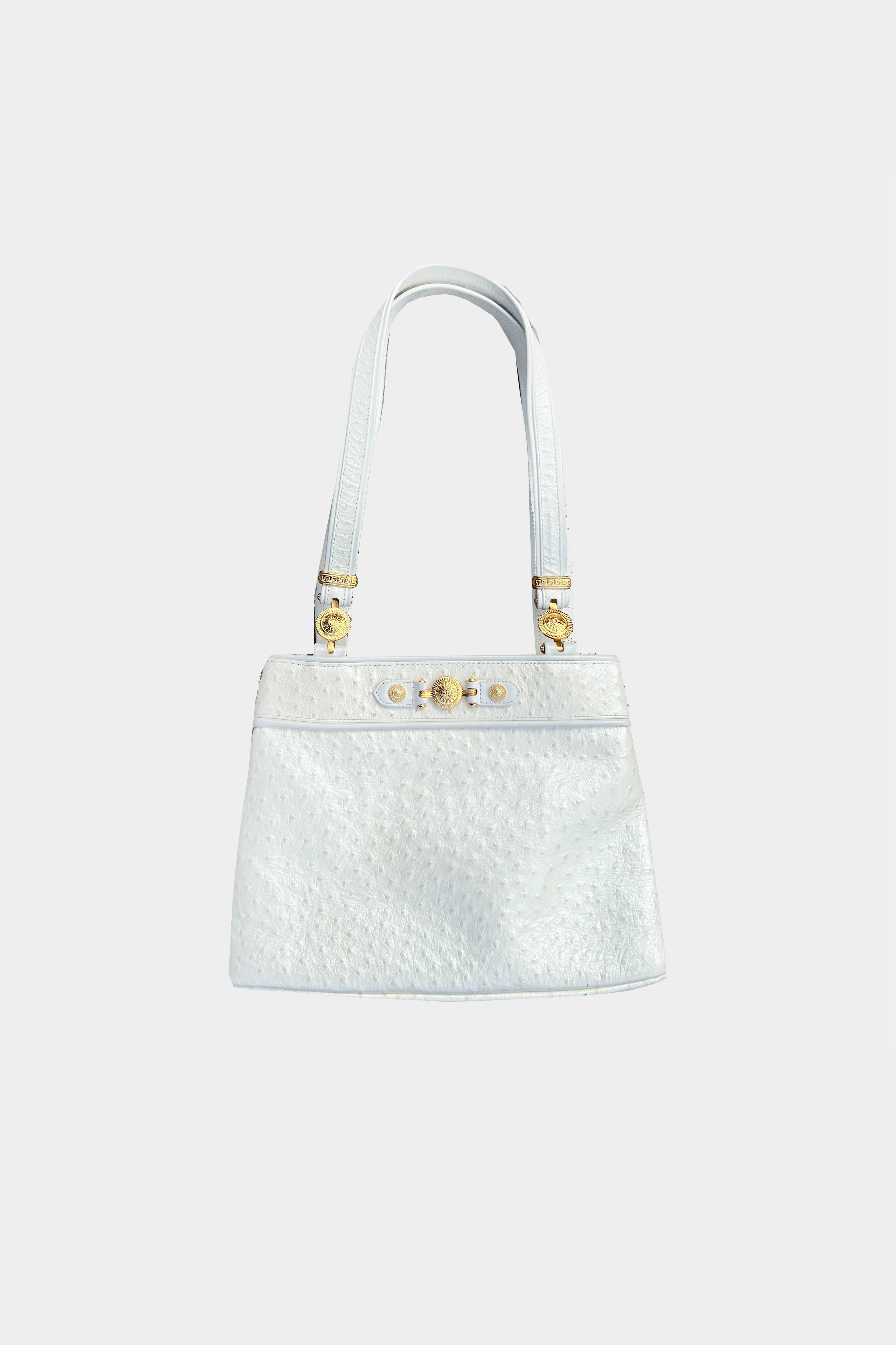 Gianni Versace 2000s Ostrich White Leather Tote Bag