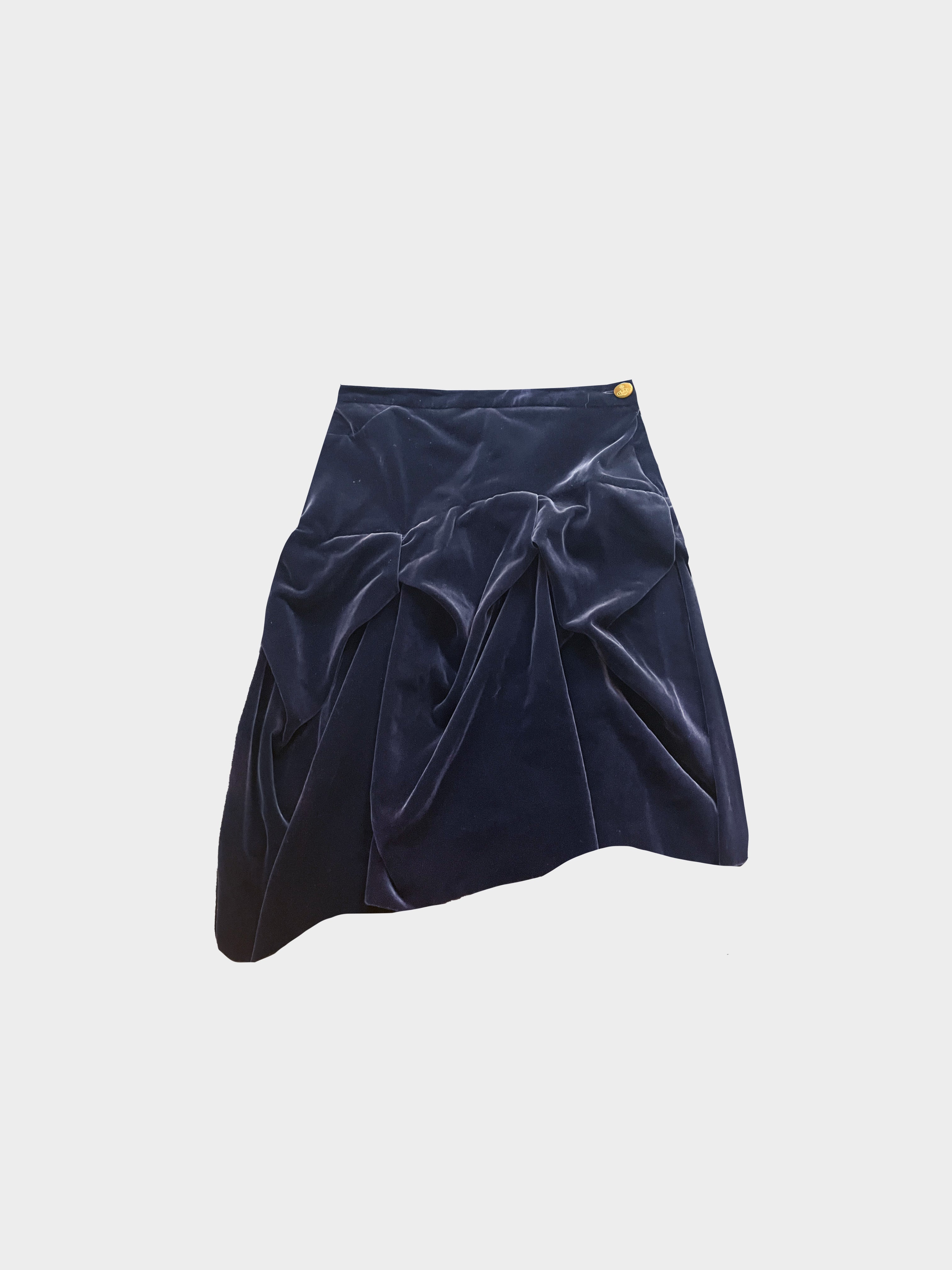 Vivienne Westwood SS 1998 Indigo Velvet Ruched Skirt