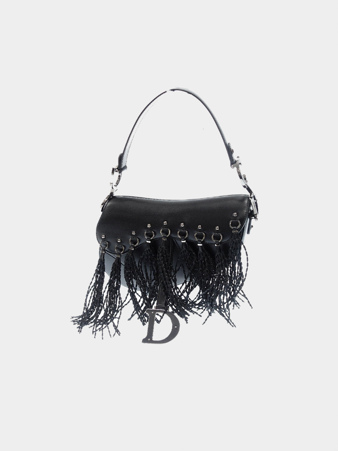 Christian Dior 2020s Limited Black Fringe Small Saddle Bag · INTO