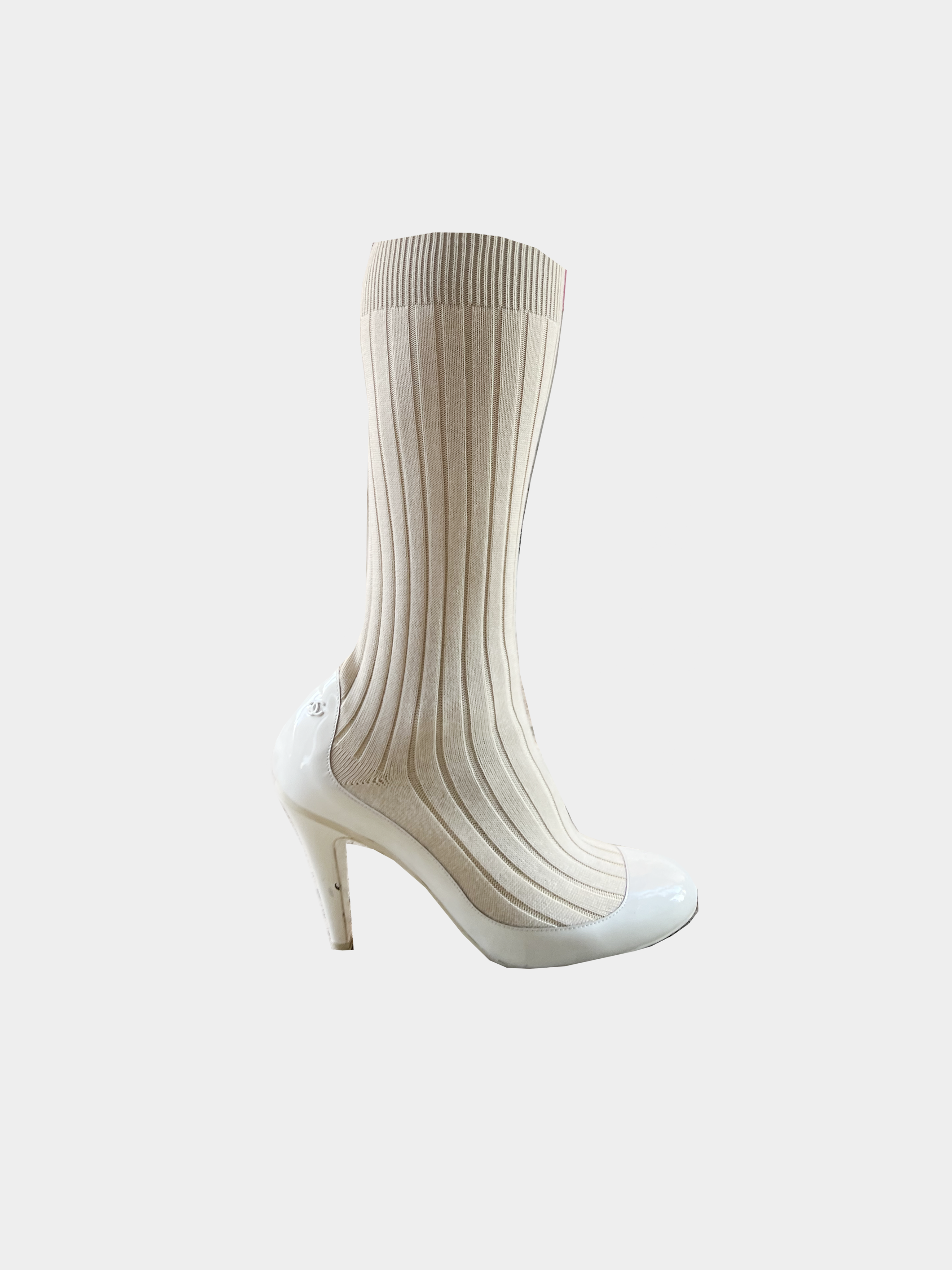 Chanel Spring 2014 Knit Cream Ankle Boots