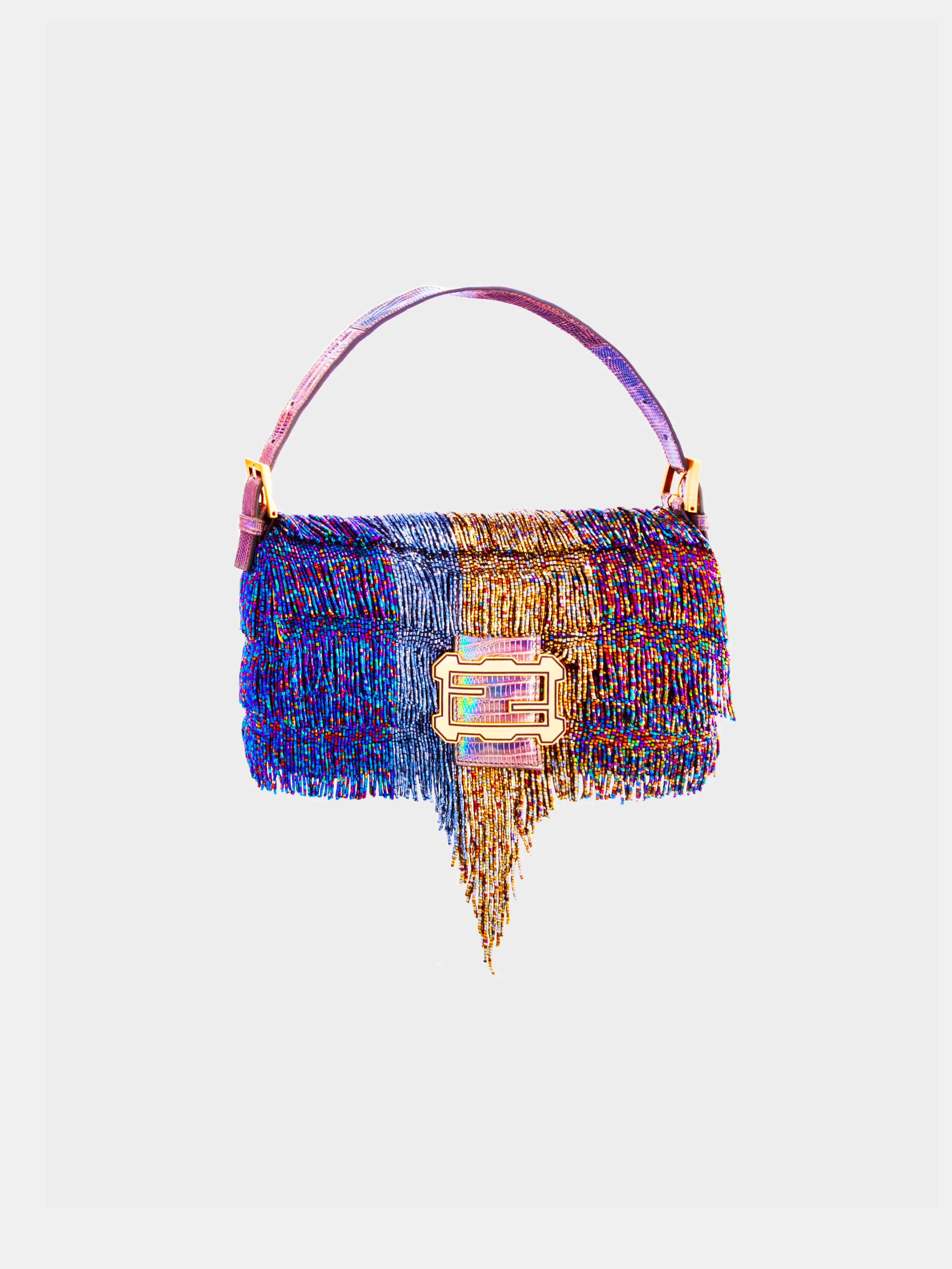 Fendi 2000s Purple & Blue Iridescent Rare Beaded Baguette Bag