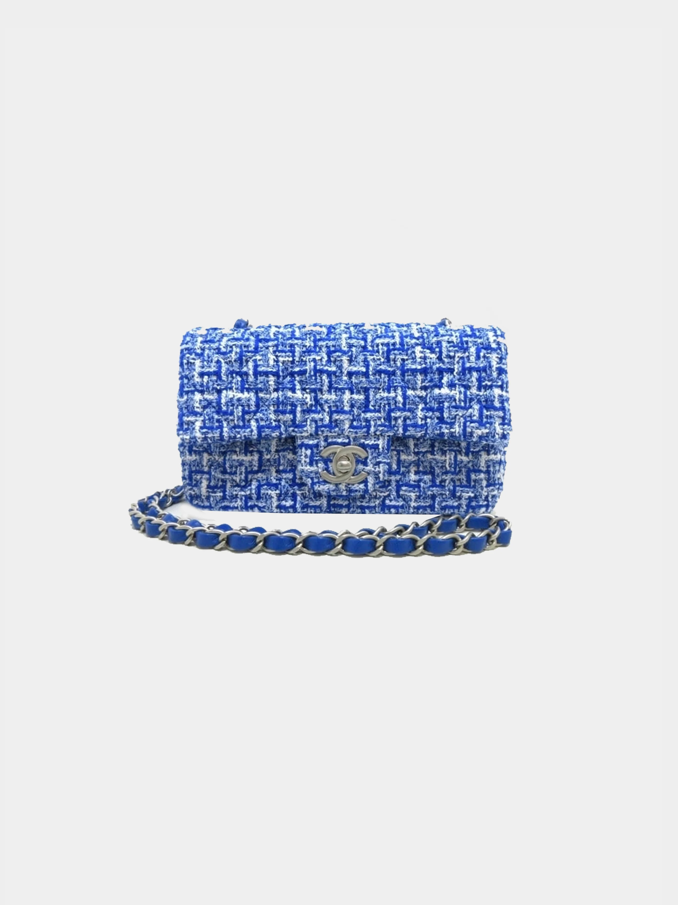 Chanel 2020s Blue Tweed Small Flap Bag