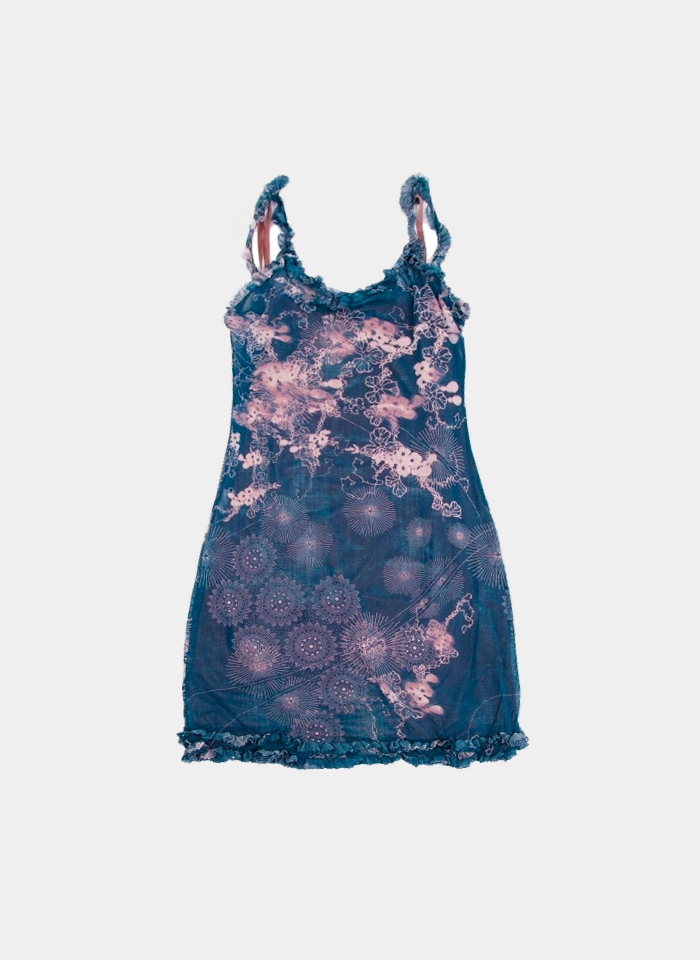 Jean Paul Gaultier 1990s Blue Floral Stretch Dress