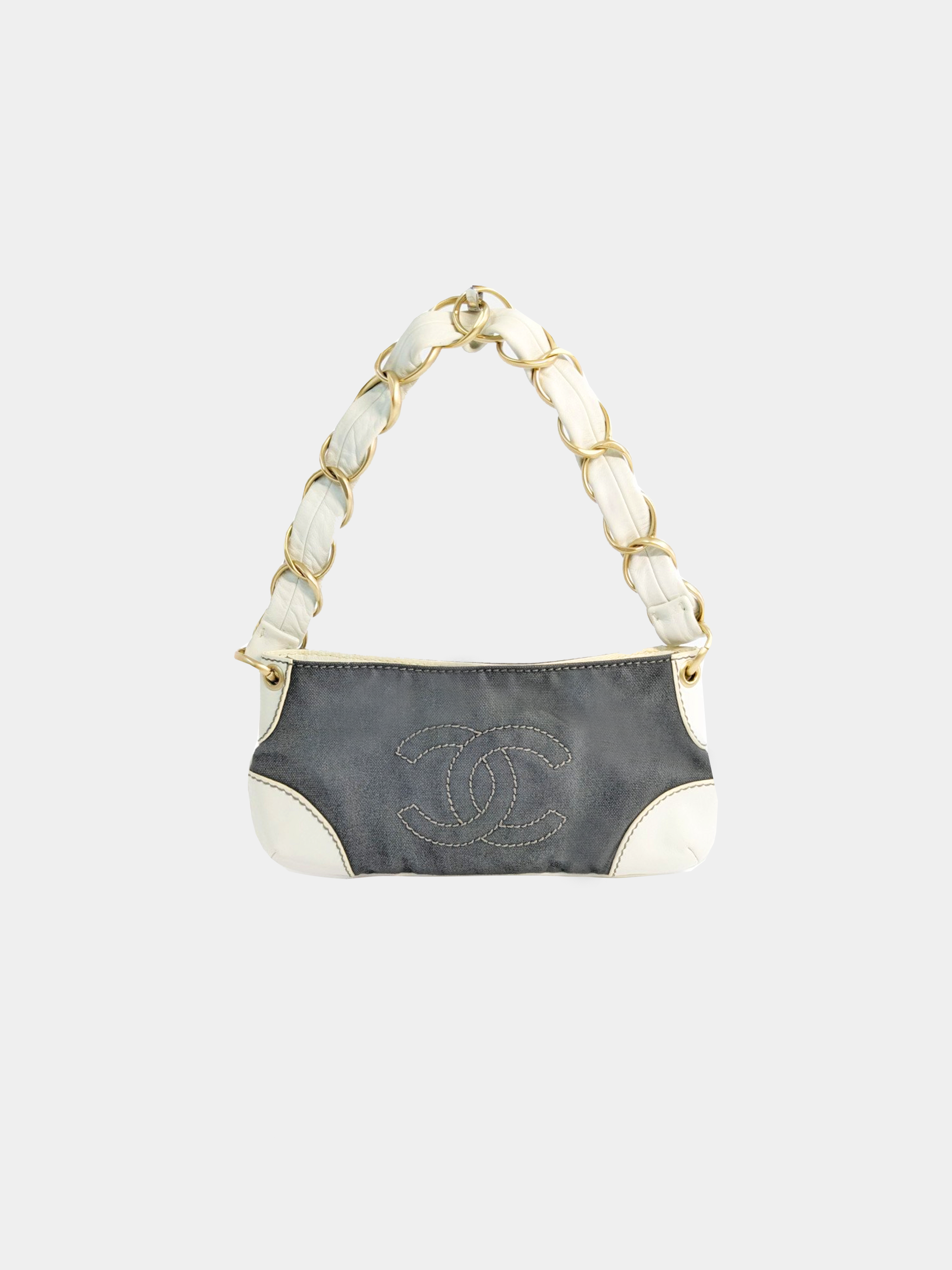 Chanel 2000s Leather Grey Thick Chain Handbag · INTO