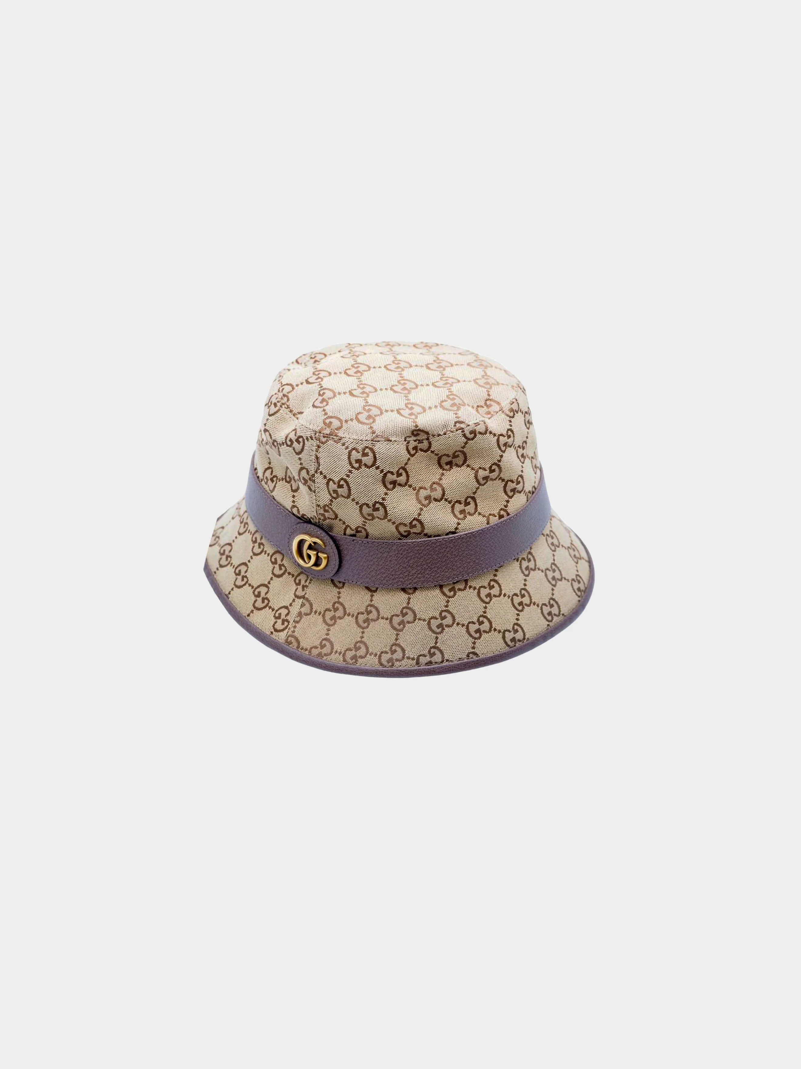 Gucci: Blue & Brown Canvas GG Bucket Hat