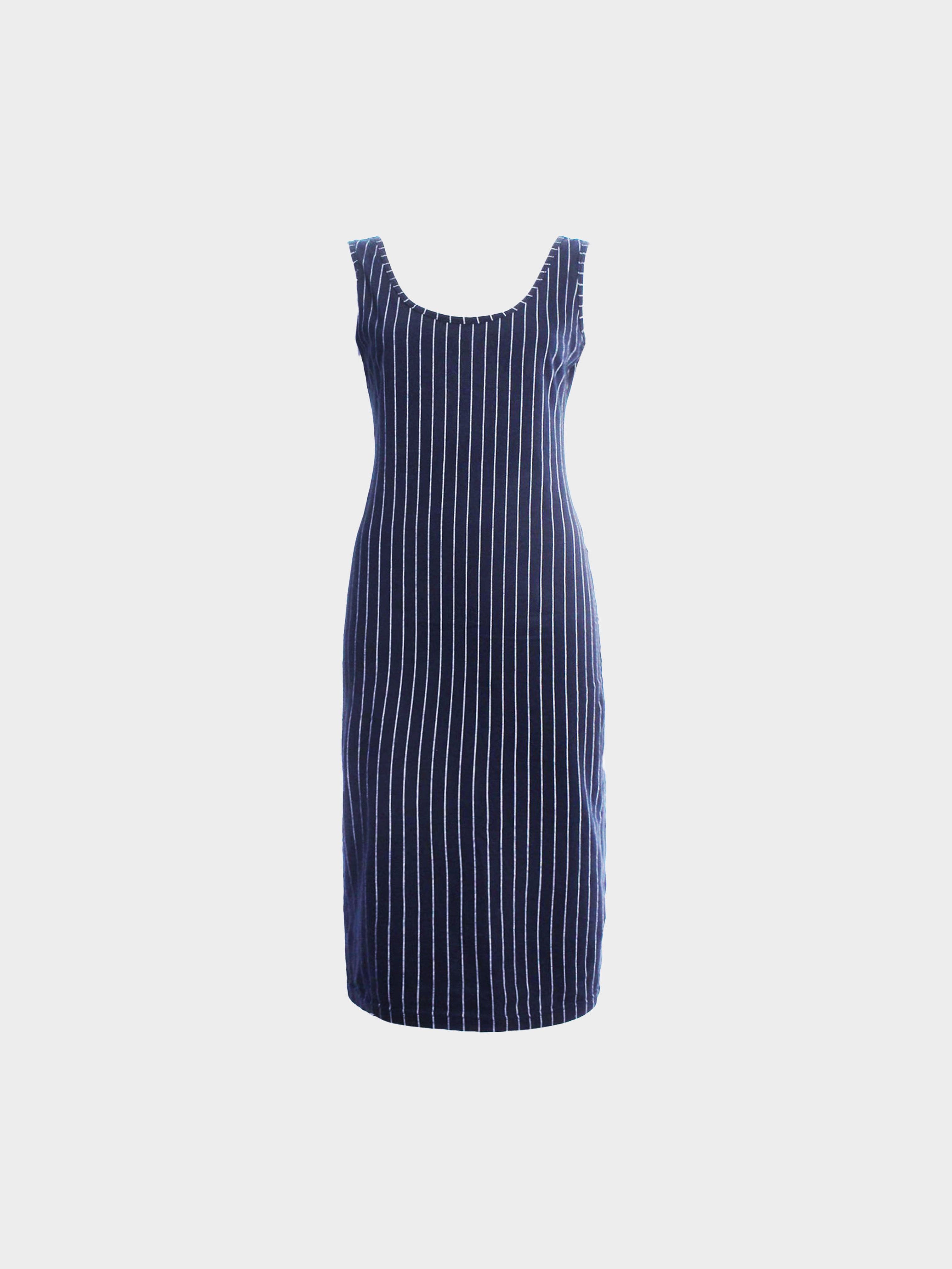 Jean Paul Gaultier 1990s CLASSIQUE Navy Pinstriped Sleeveless Dress