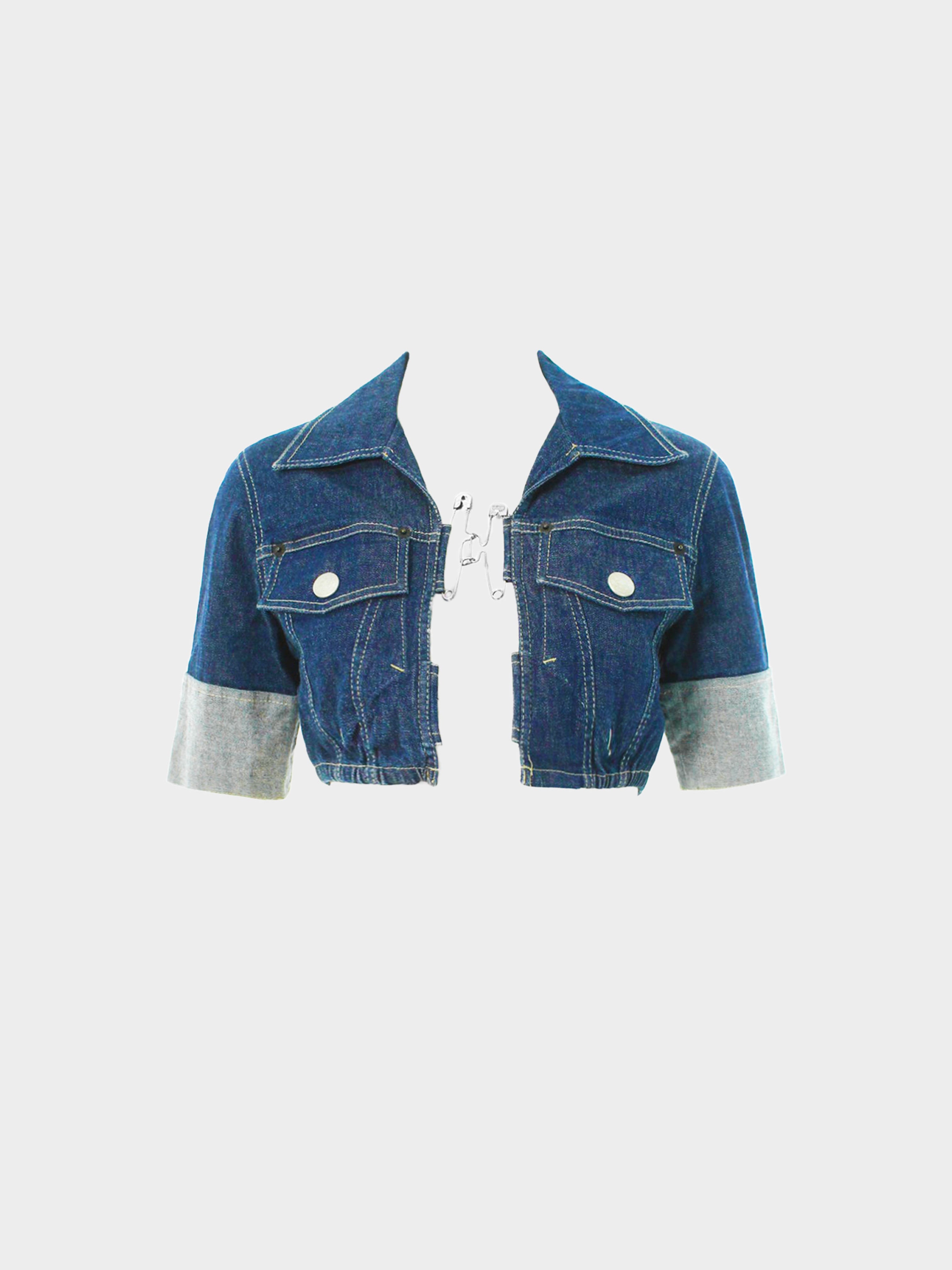 Jean Paul Gaultier 1990s Safety Pin Denim Cropped Jacket