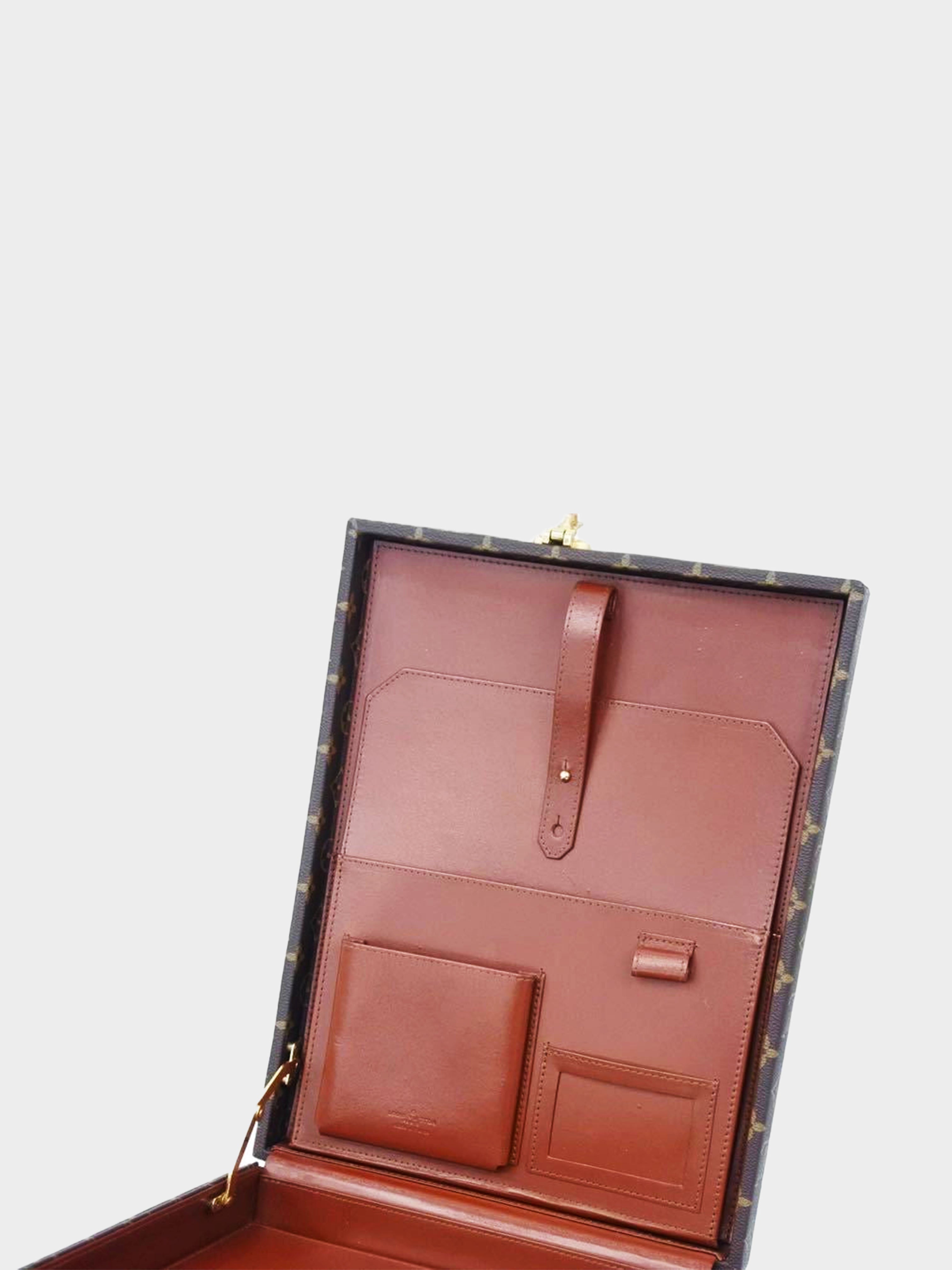 Louis+Vuitton+Serviette+Fermoir+Briefcase%2FDocument+Case+Brown+Leather for  sale online