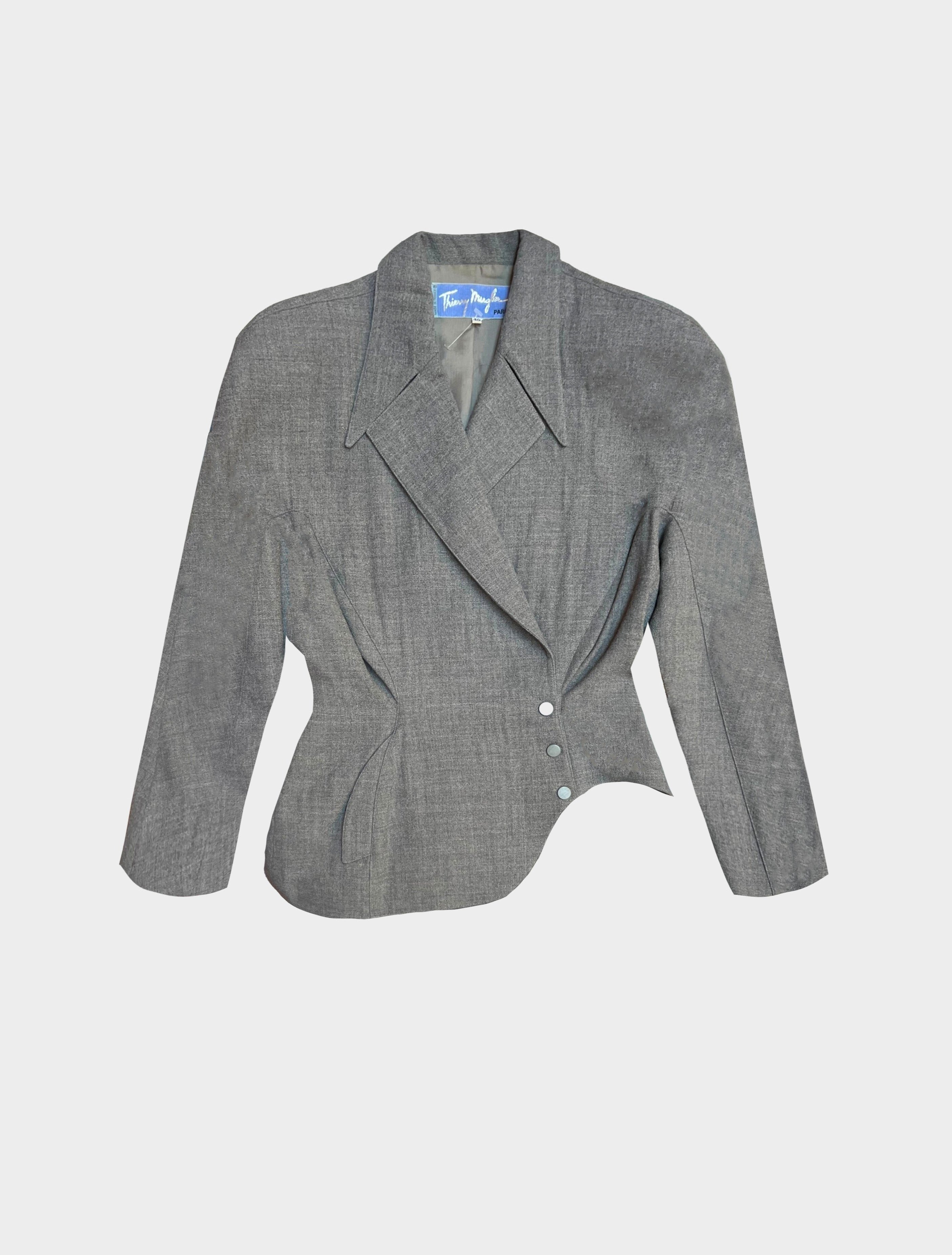 Thierry Mugler 1990s Grey Wool Asymmetrical Jacket