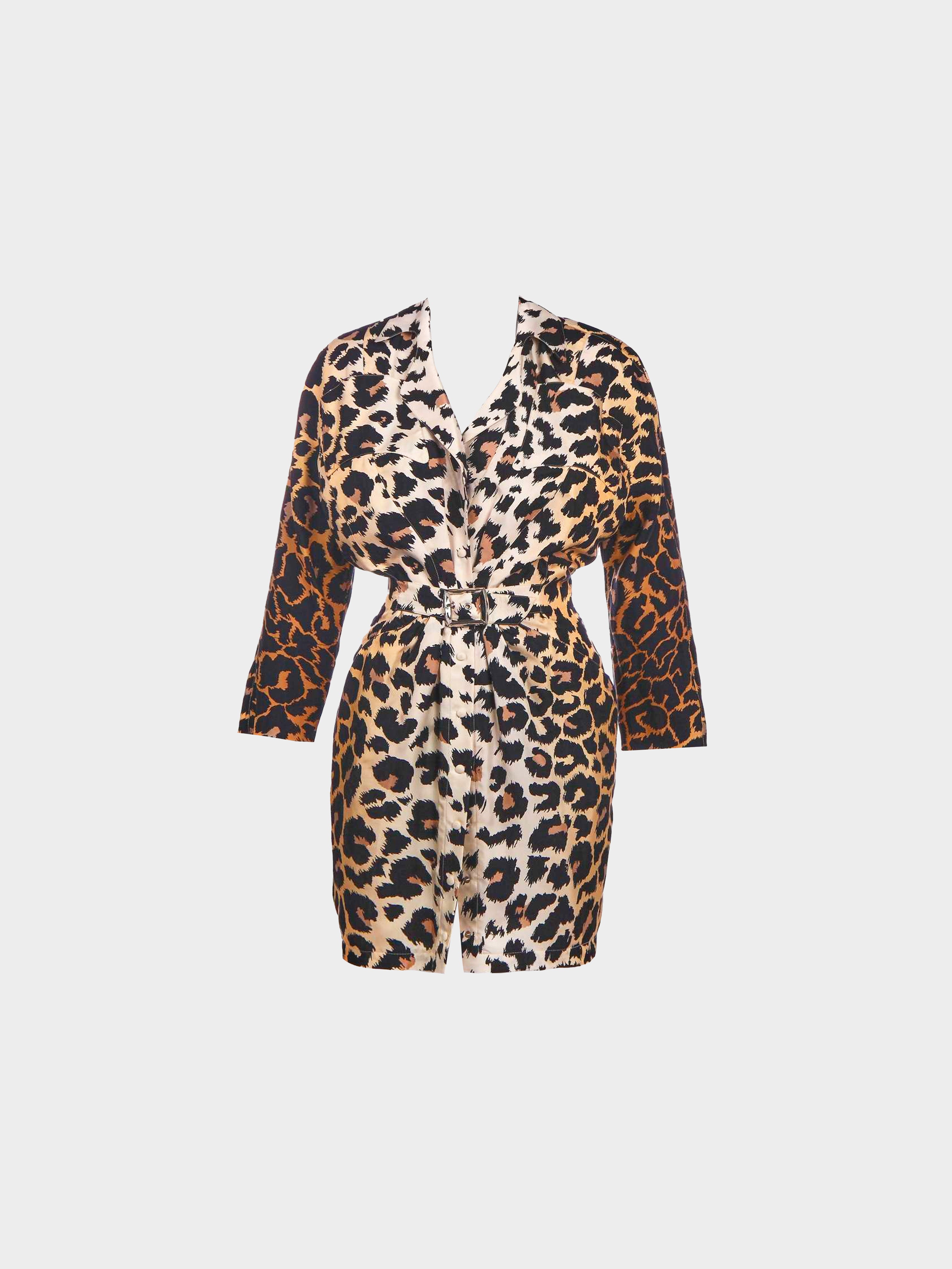 Thierry Mugler SS 1996 Silk Belted Leopard Print Dress