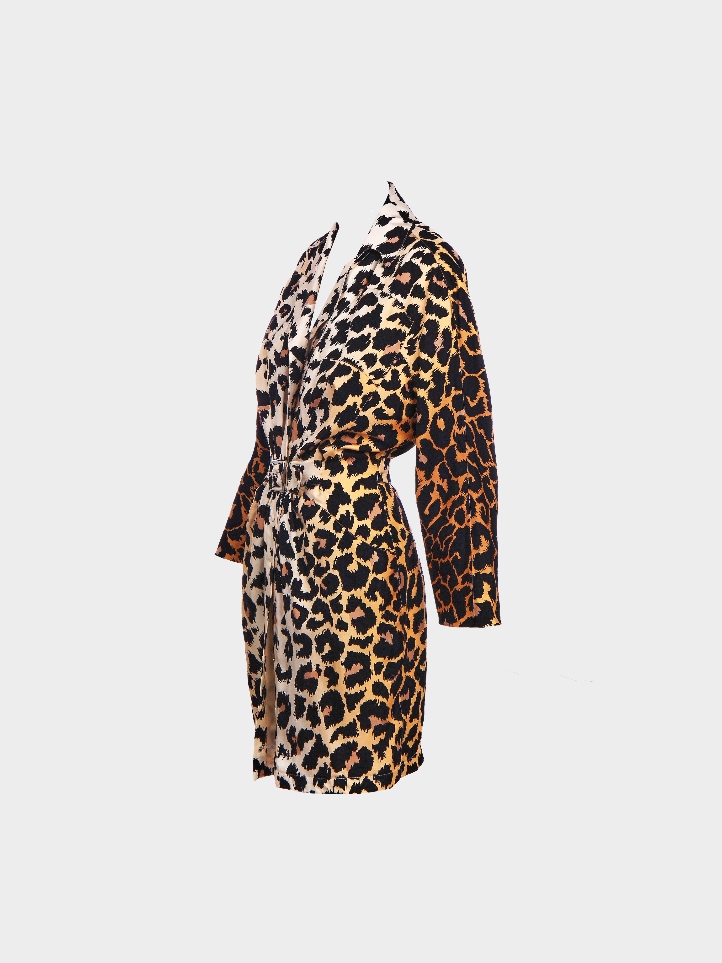 Thierry Mugler SS 1996 Silk Belted Leopard Print Dress