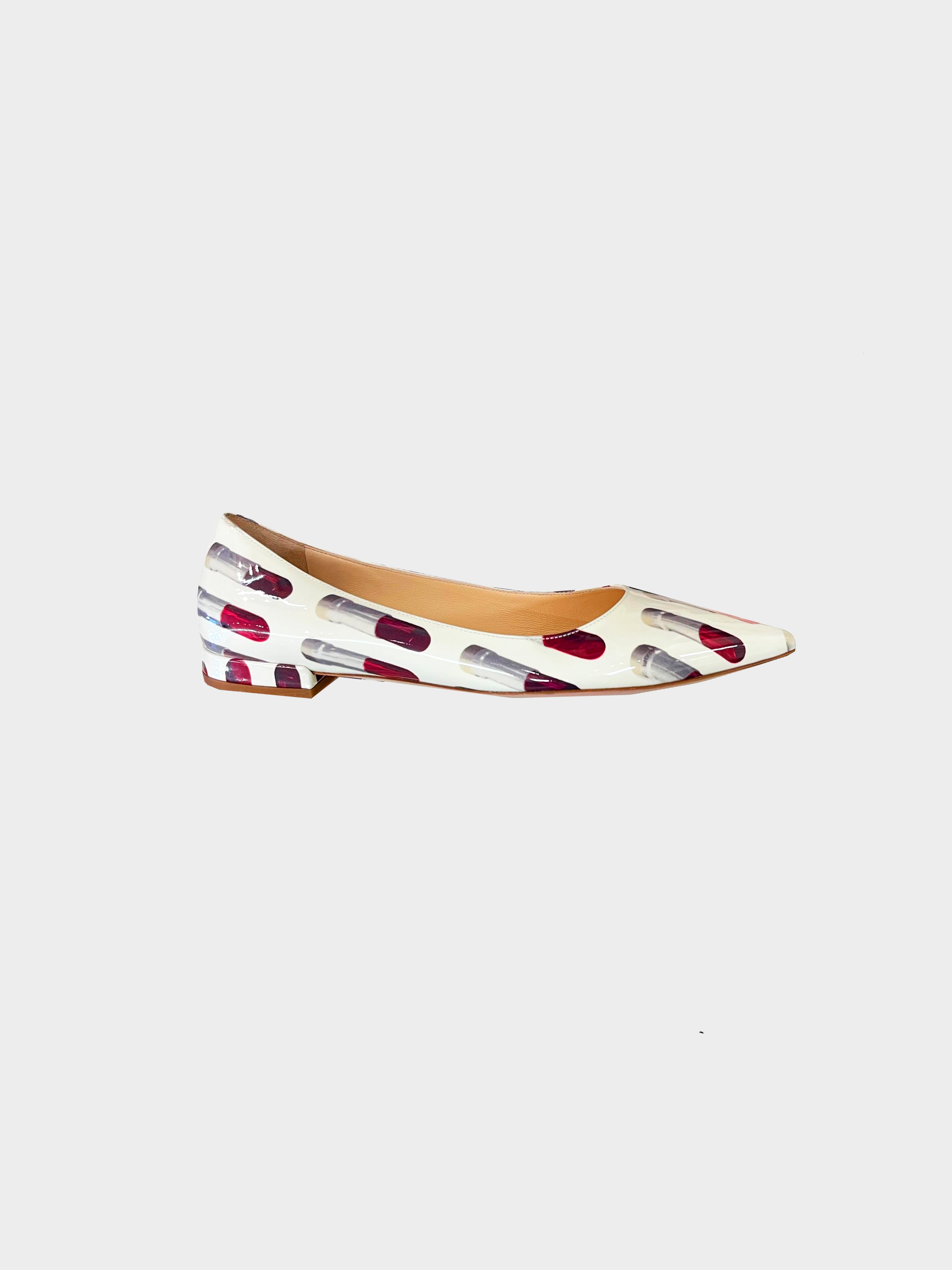 Prada Spring 2019 Re-Edition Lipstick Print Pointed Toe Ballet Flats