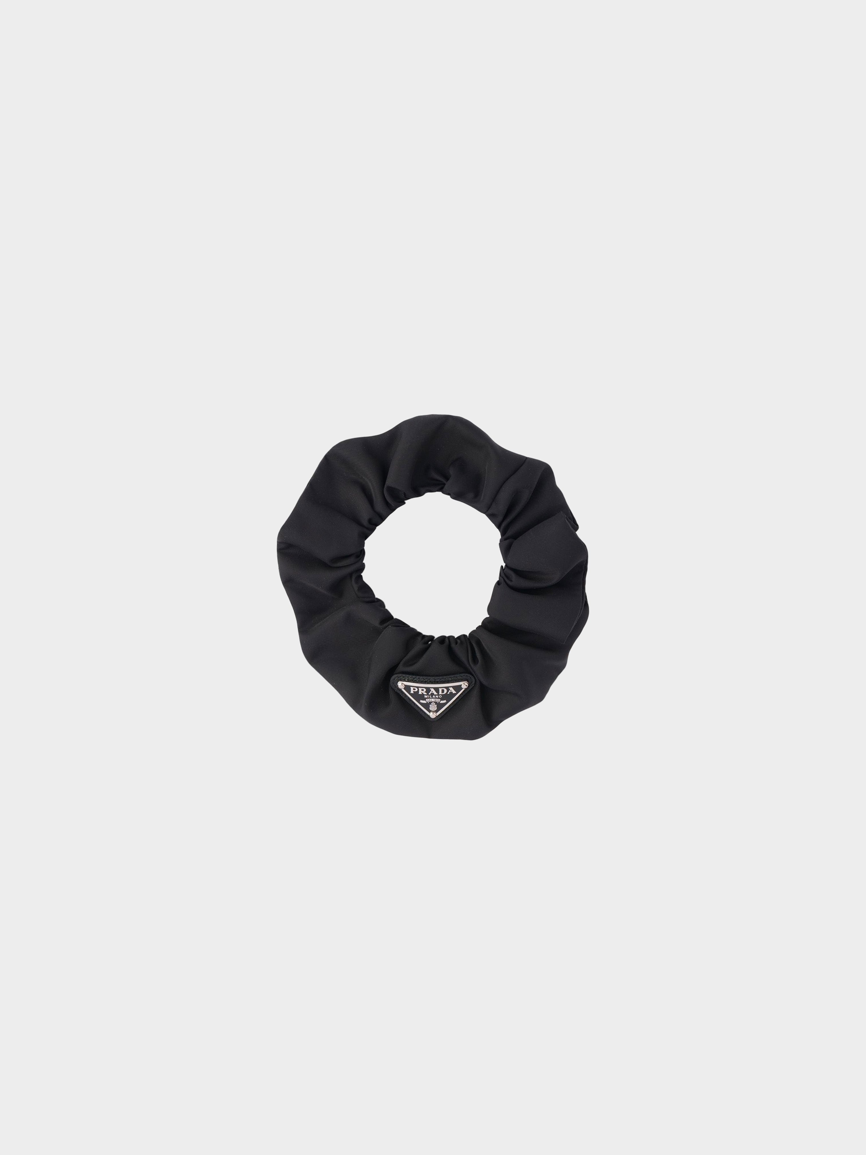 Prada 2020s Re-Nylon Black Logo Scrunchie