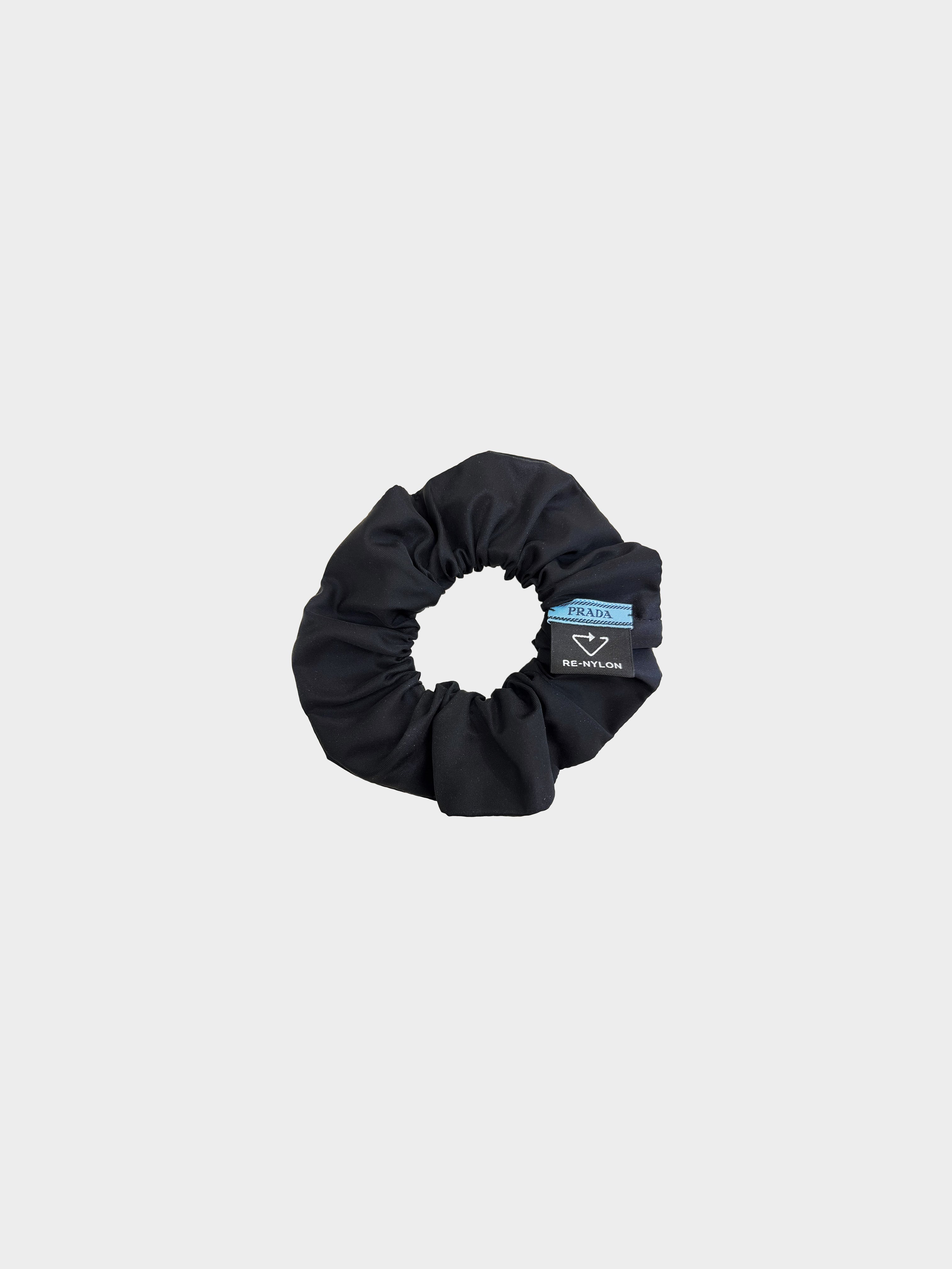 Prada 2020s Re-Nylon Black Logo Scrunchie