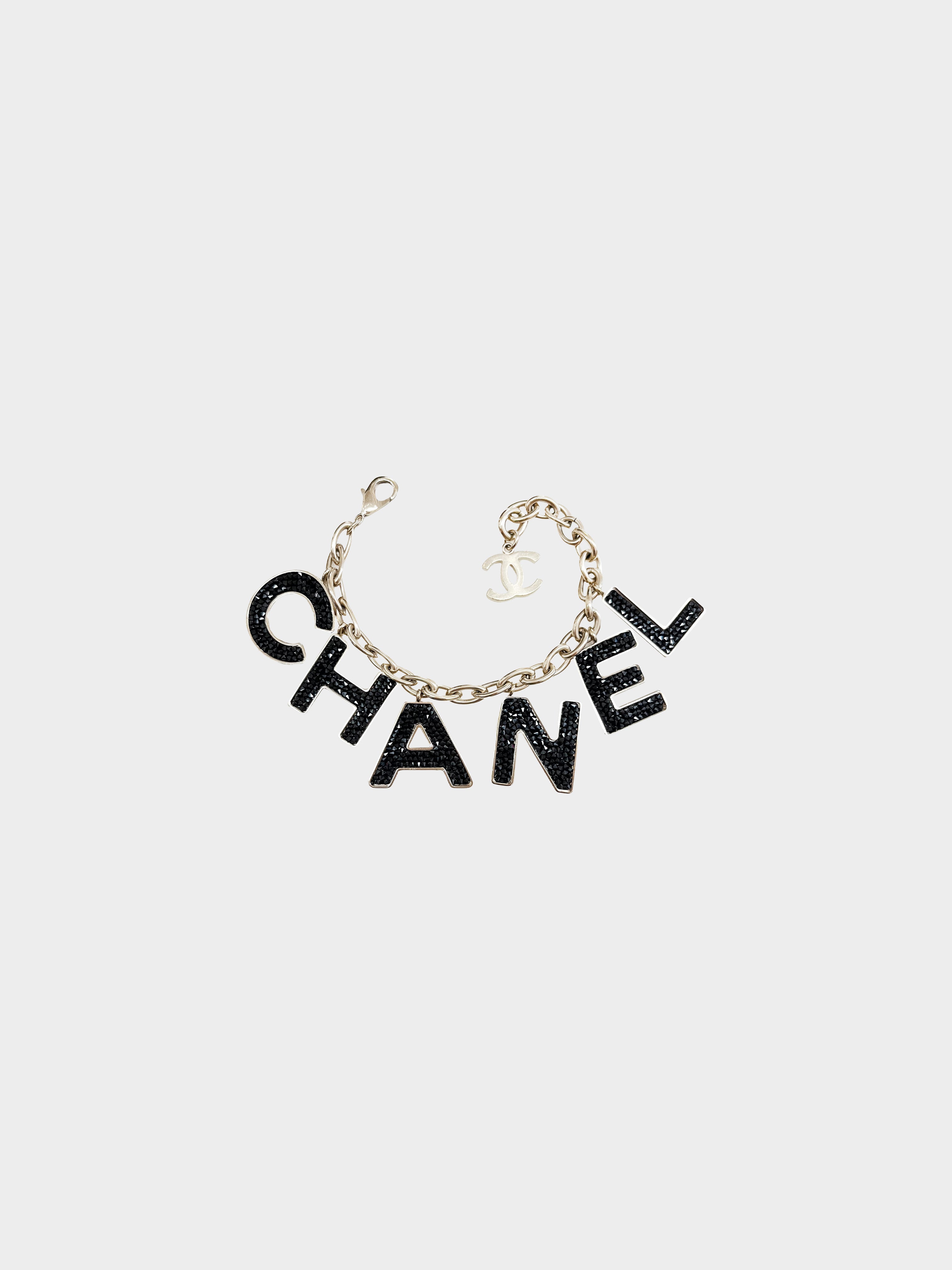 Chanel 2018 Black Crystal Logo Bracelet