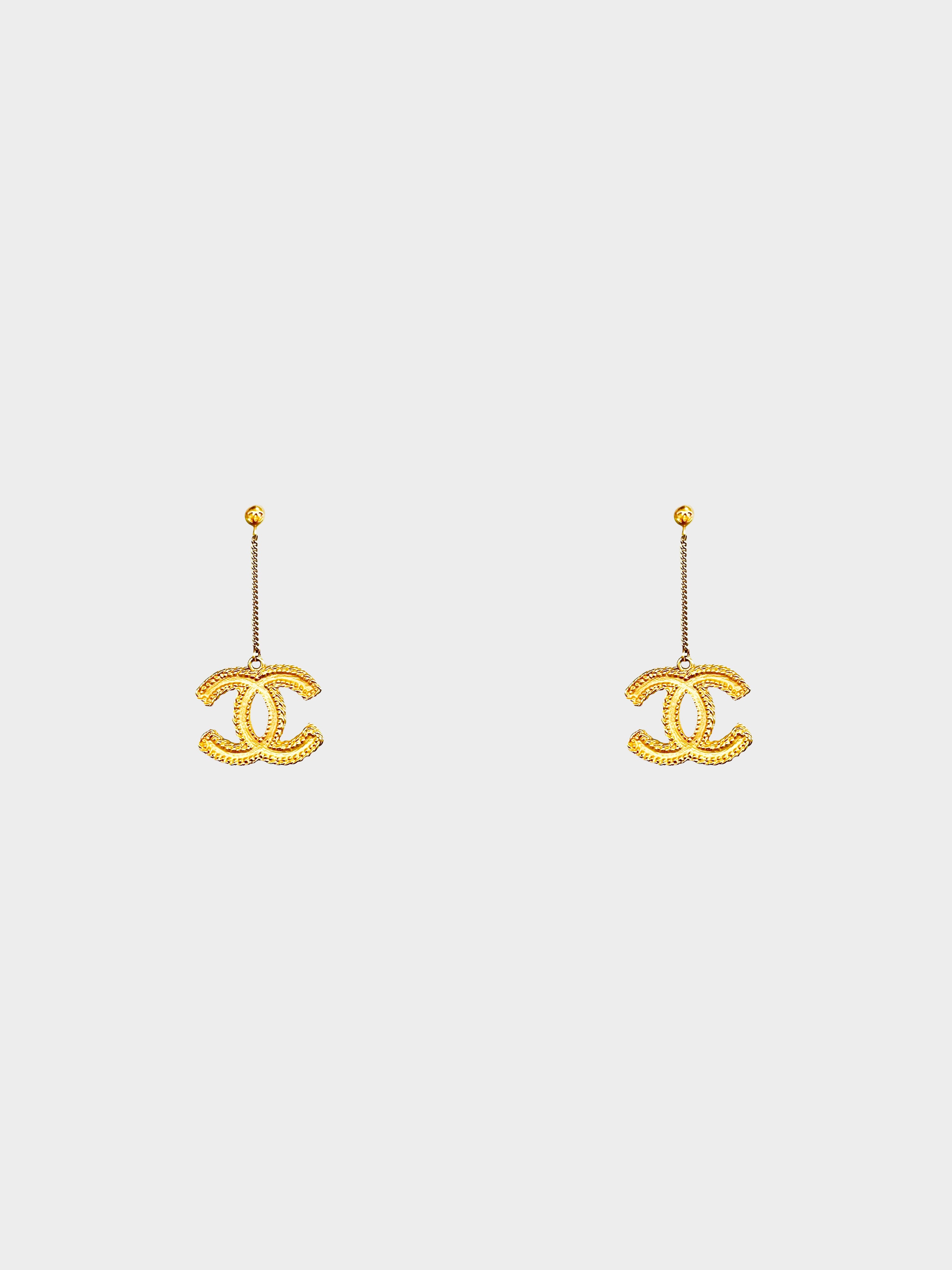 Authentic Chanel Gold Tone Pierced Drop Dangle Earrings Limited Ed. SOLD  OUT EUC | eBay