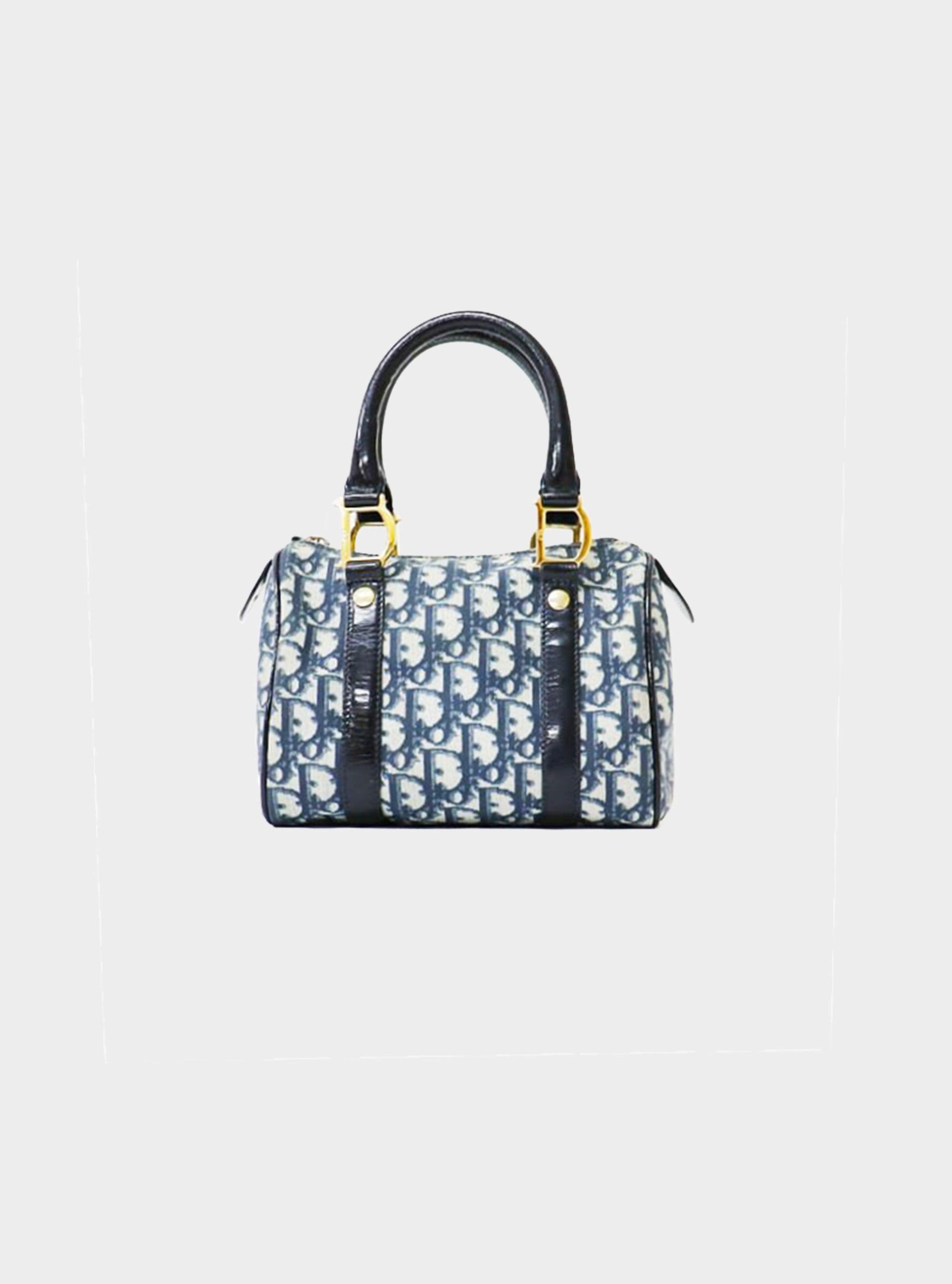 Christian-Dior-Trotter-Canvas-Leather-Boston-Bag-Navy – dct