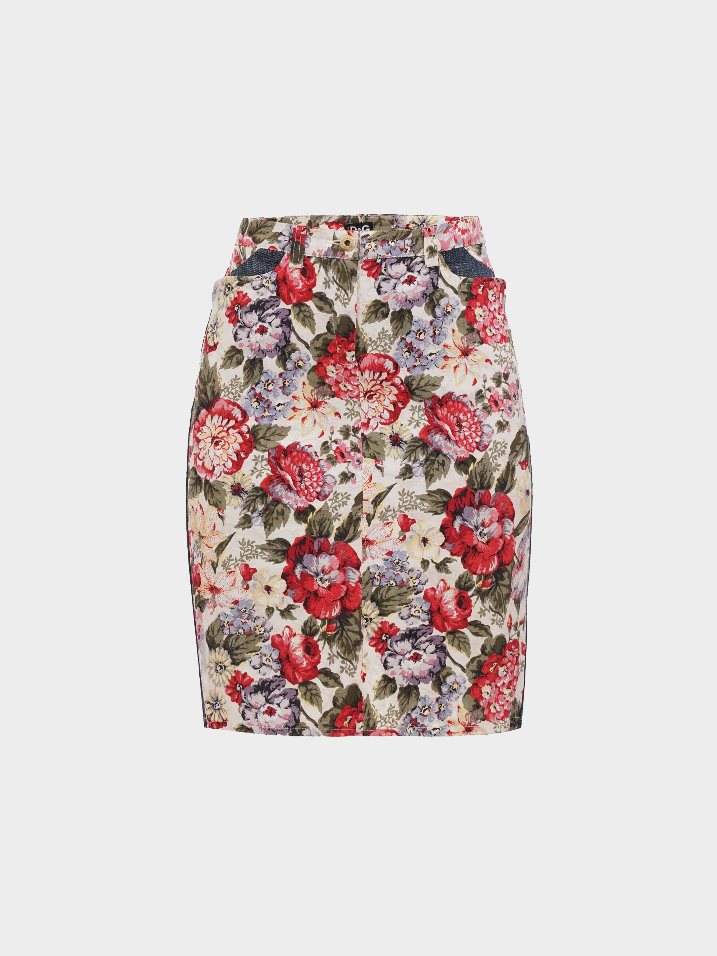 Dolce & Gabbana D&G 2000s Floral Print Denim Skirt