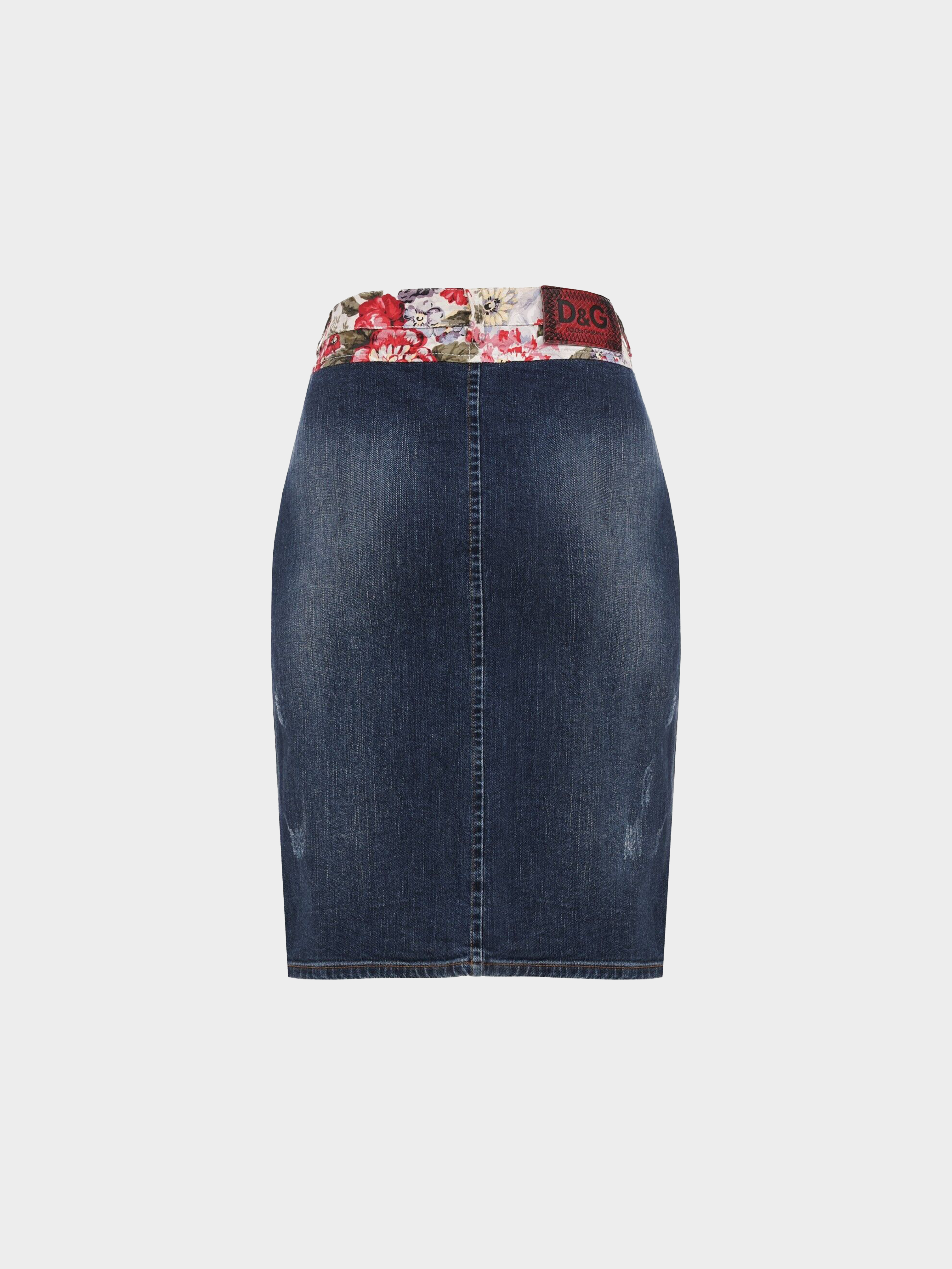 Dolce & Gabbana D&G 2000s Floral Print Denim Skirt