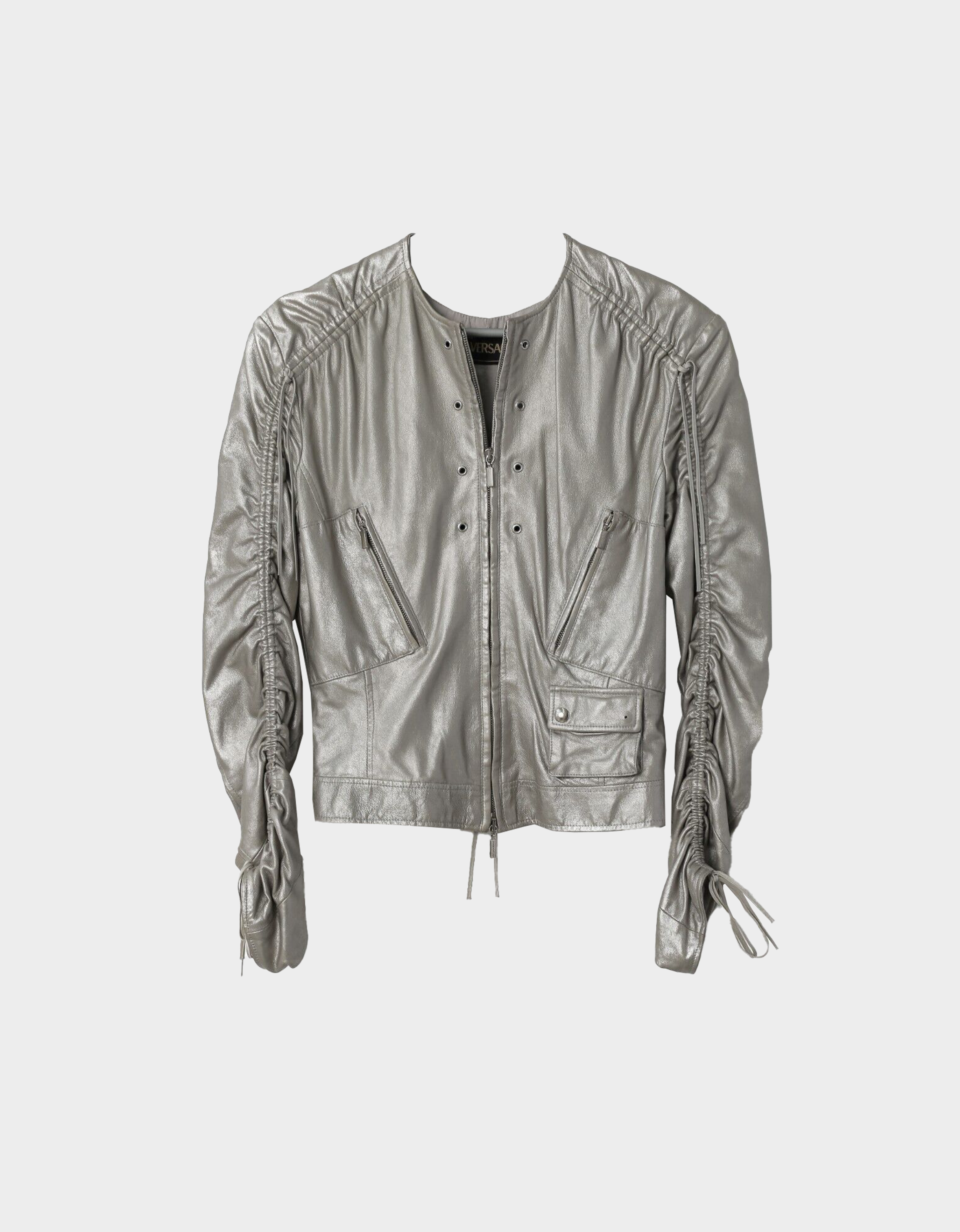 Versace 2000s Silver Lace Up Biker Jacket