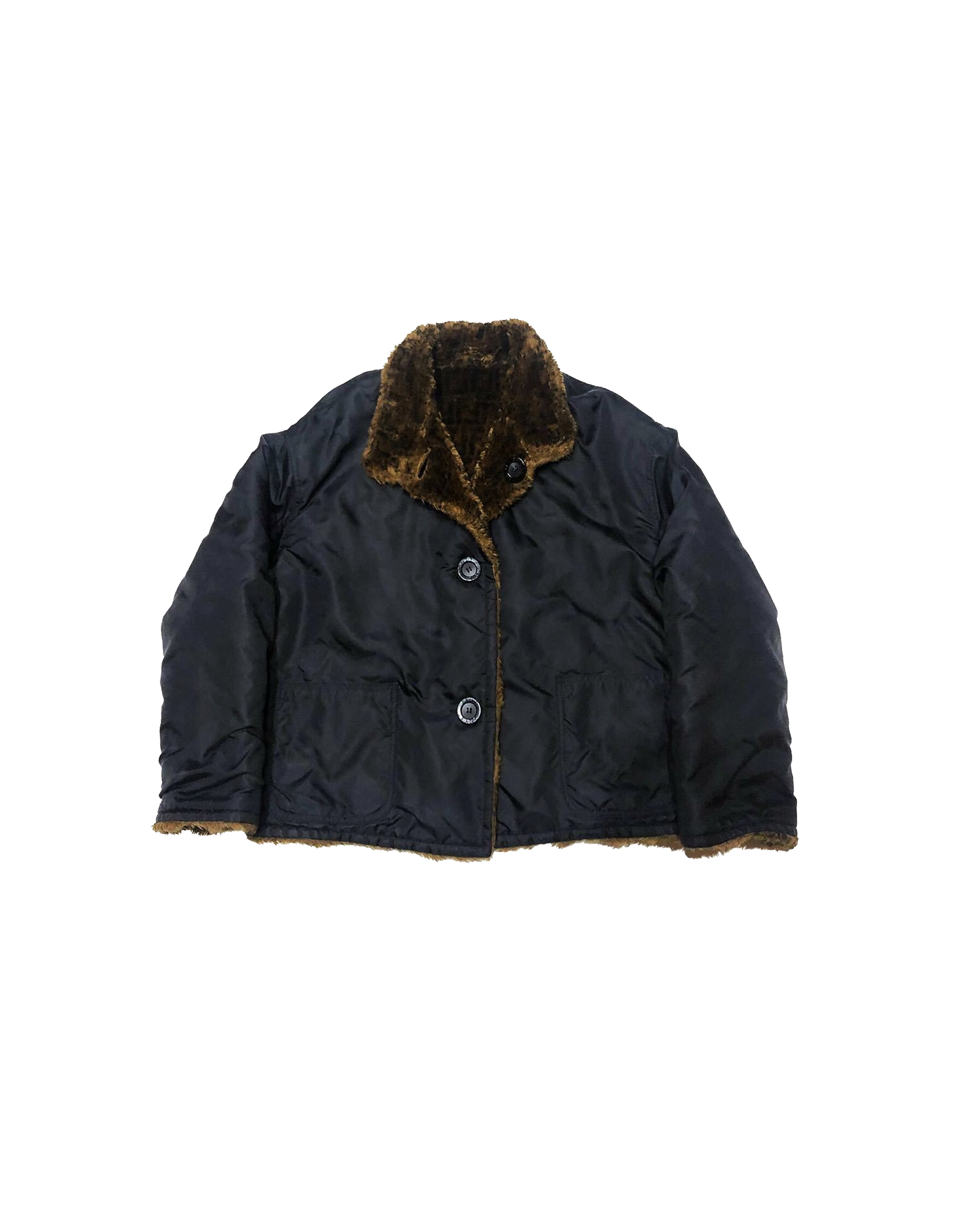 Fendi 1990s Zucca Reversible Nylon Fur Jacket · INTO