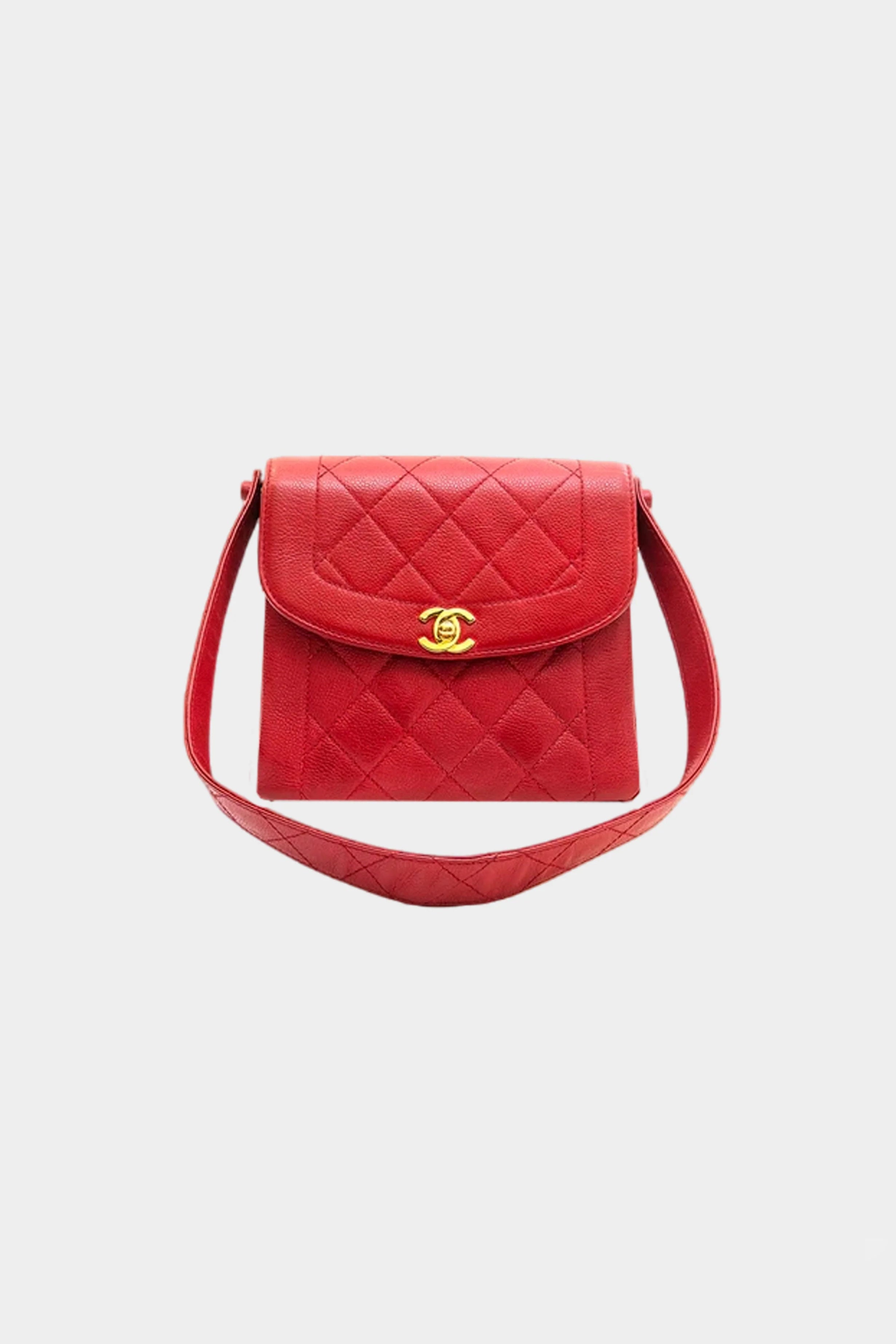 Chanel Vintage Chanel 8 Red Quilted Leather Shoulder Flap Bag