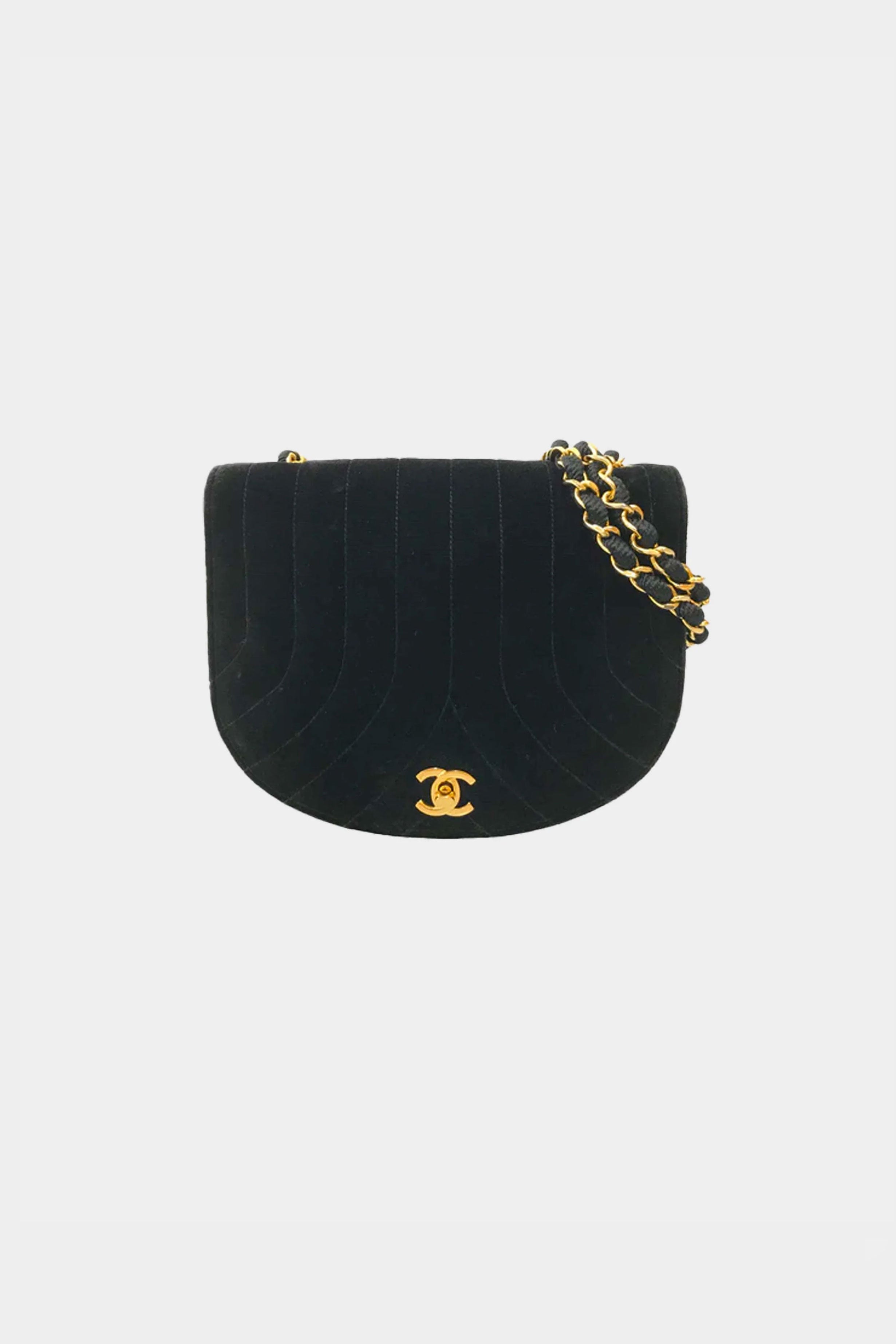 Chanel 1994 Chain Black Velvet Shoulder Bag · INTO