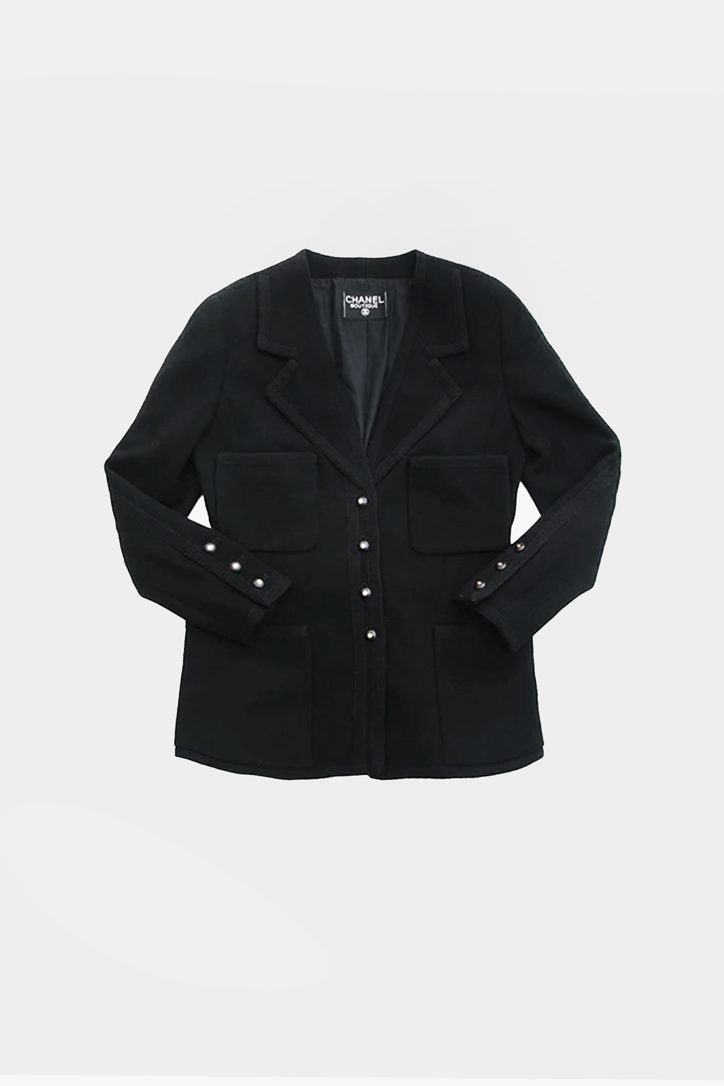 Chanel 1980s Black Tweed Front Pocket Jacket · INTO