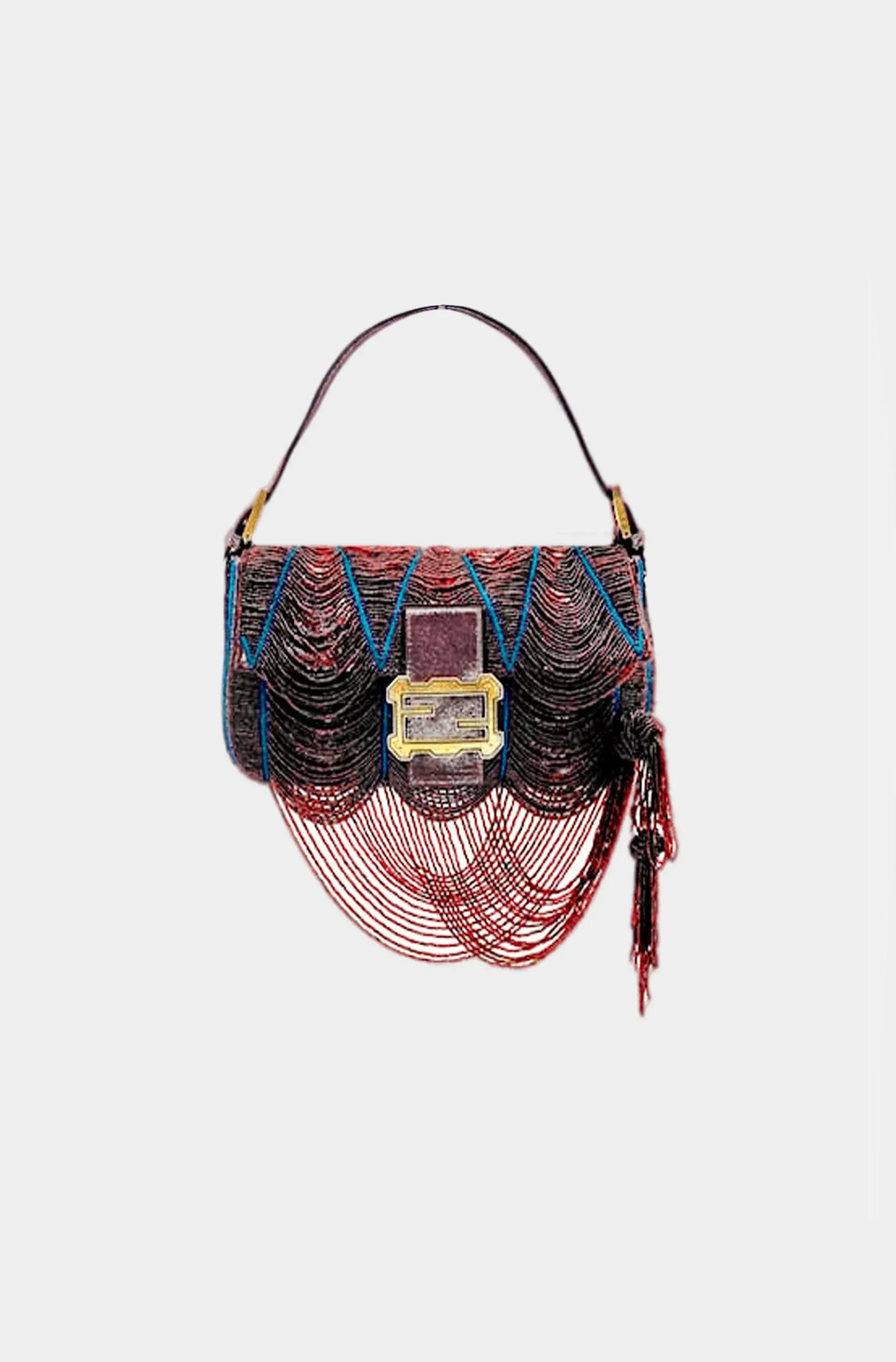 Fendi Knitted Fringe Baguette Bag