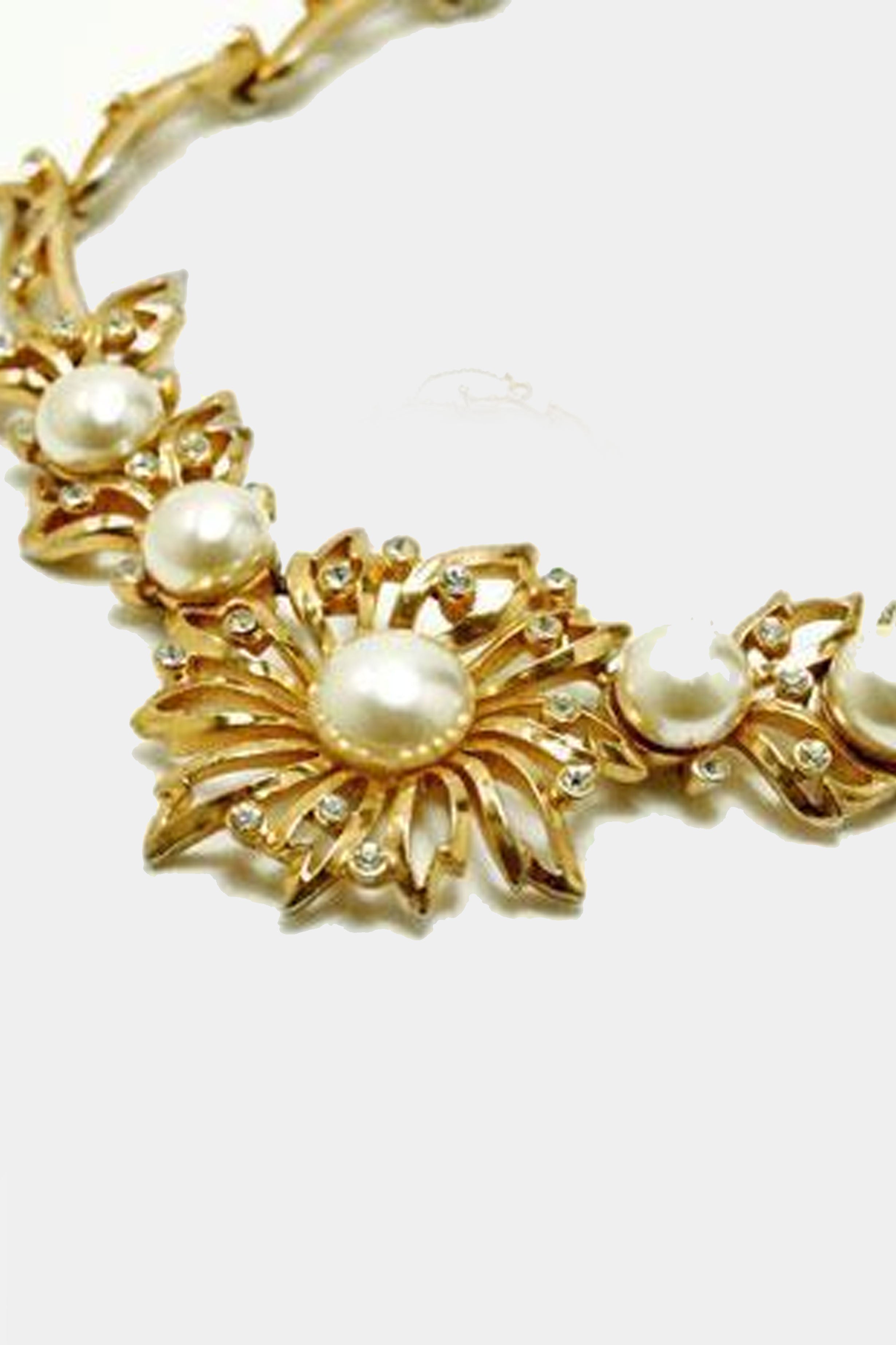 Christian Dior 1950s Gold Floral Pearl Necklace