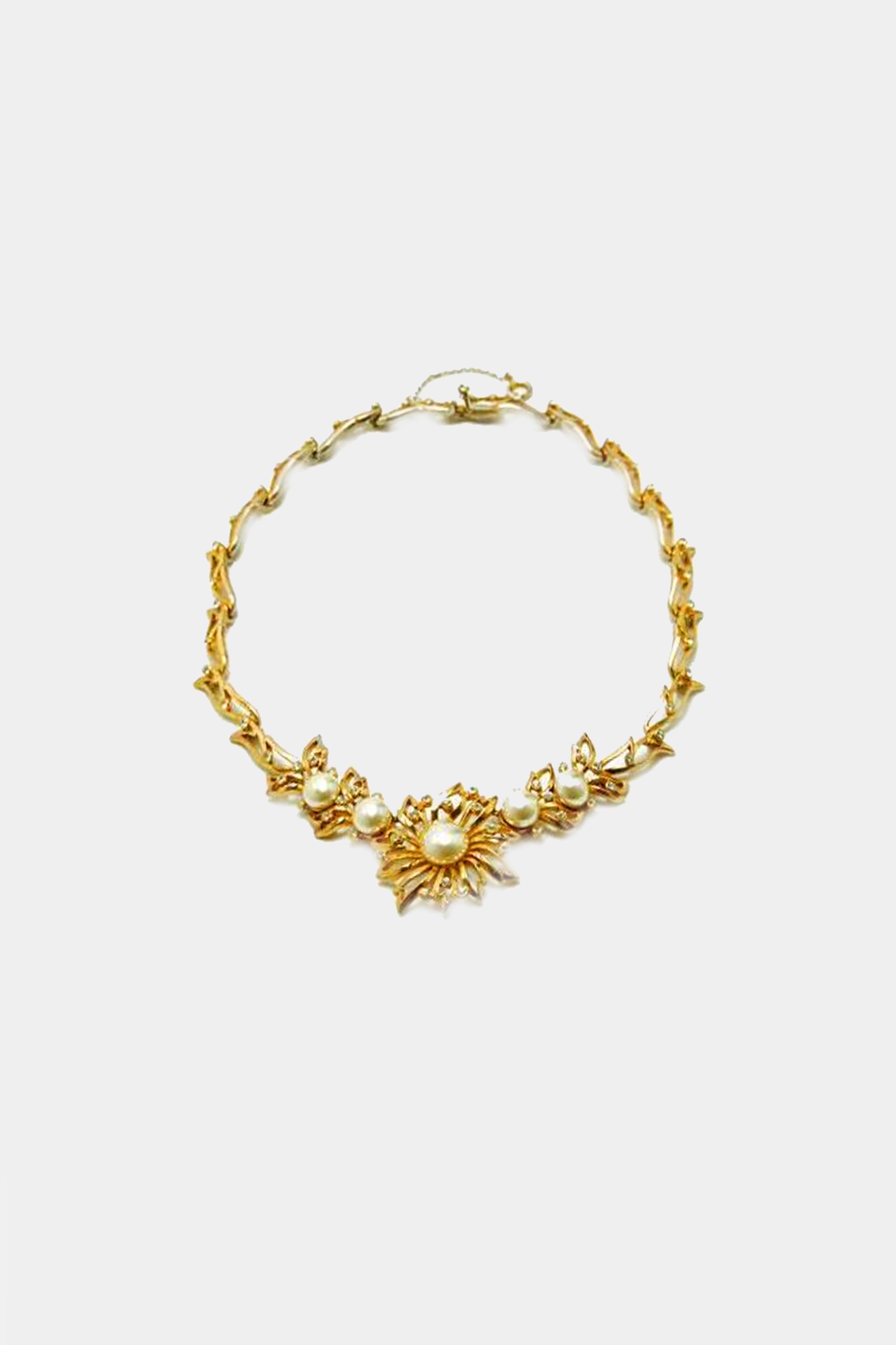 Christian Dior 1950s Gold Floral Pearl Necklace